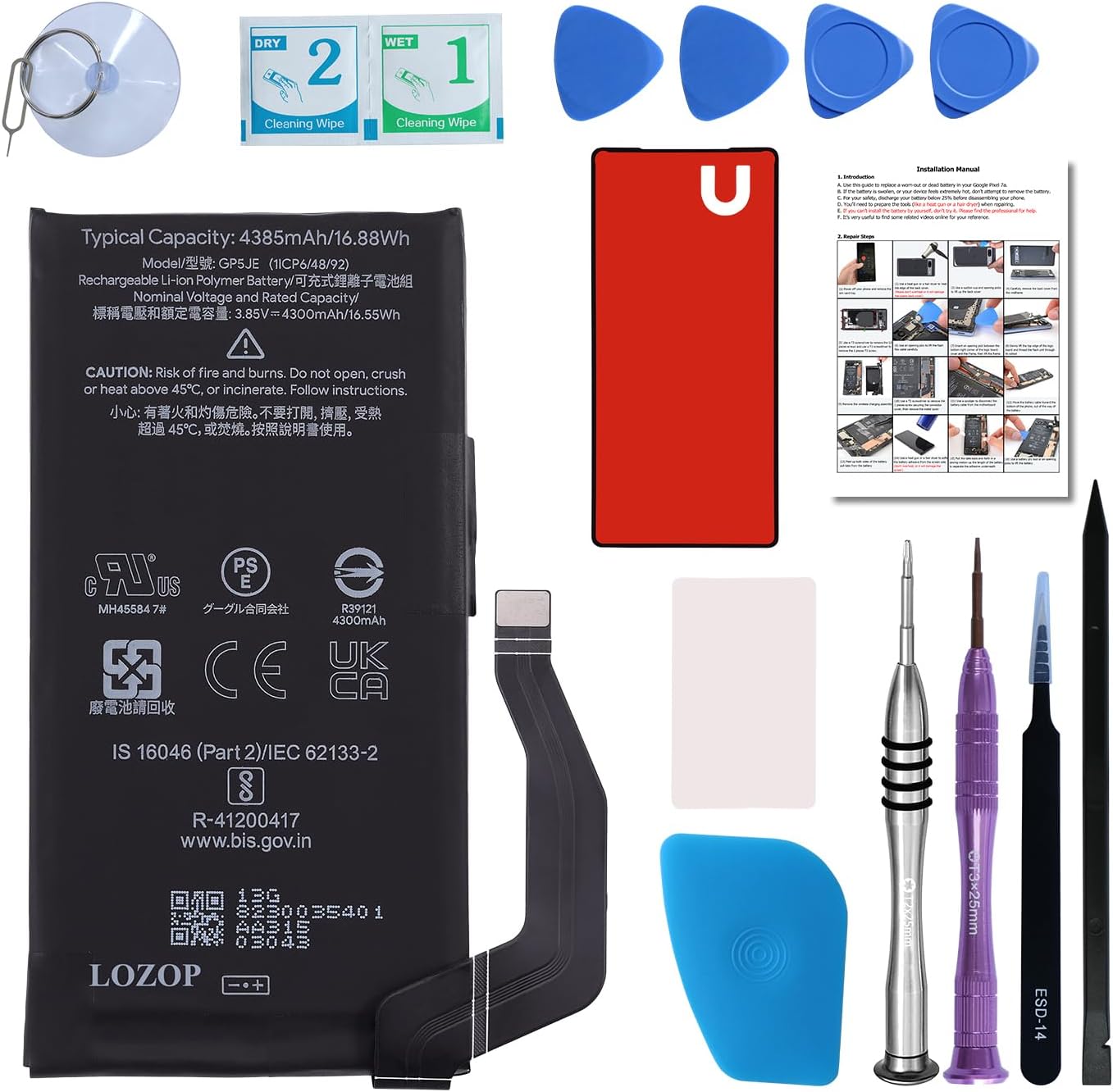 for Pixel 7a Battery Replacement Kit, Replacement Battery for Google Pixel 7a Model GWKK3, GHL1X, G0DZQ, G82U8 with Repair Tools Kit and User Manual