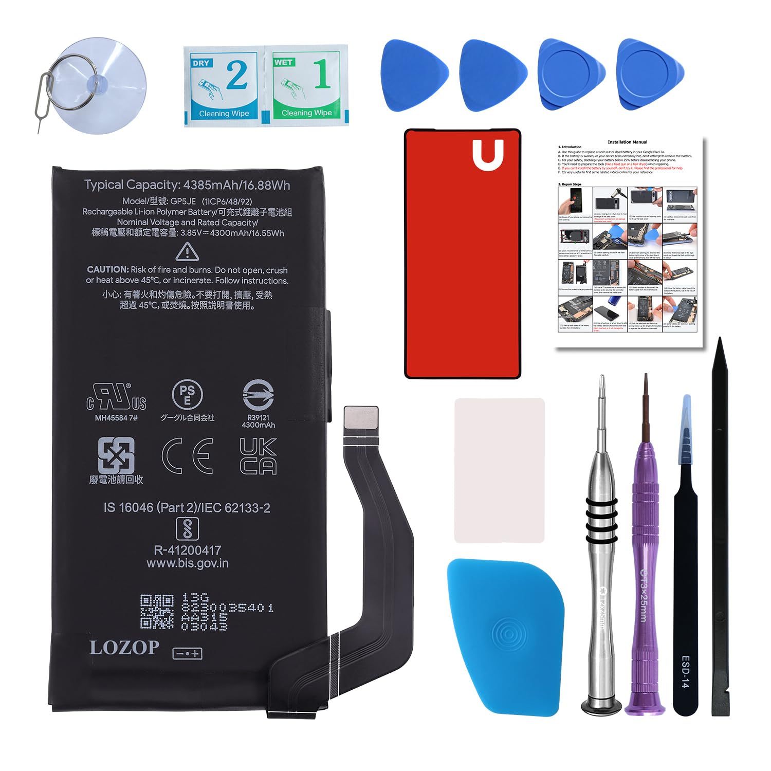 for Pixel 7a Battery Replacement Kit, Replacement Battery for Google Pixel 7a Model GWKK3, GHL1X, G0DZQ, G82U8 with Repair Tools Kit and User Manual