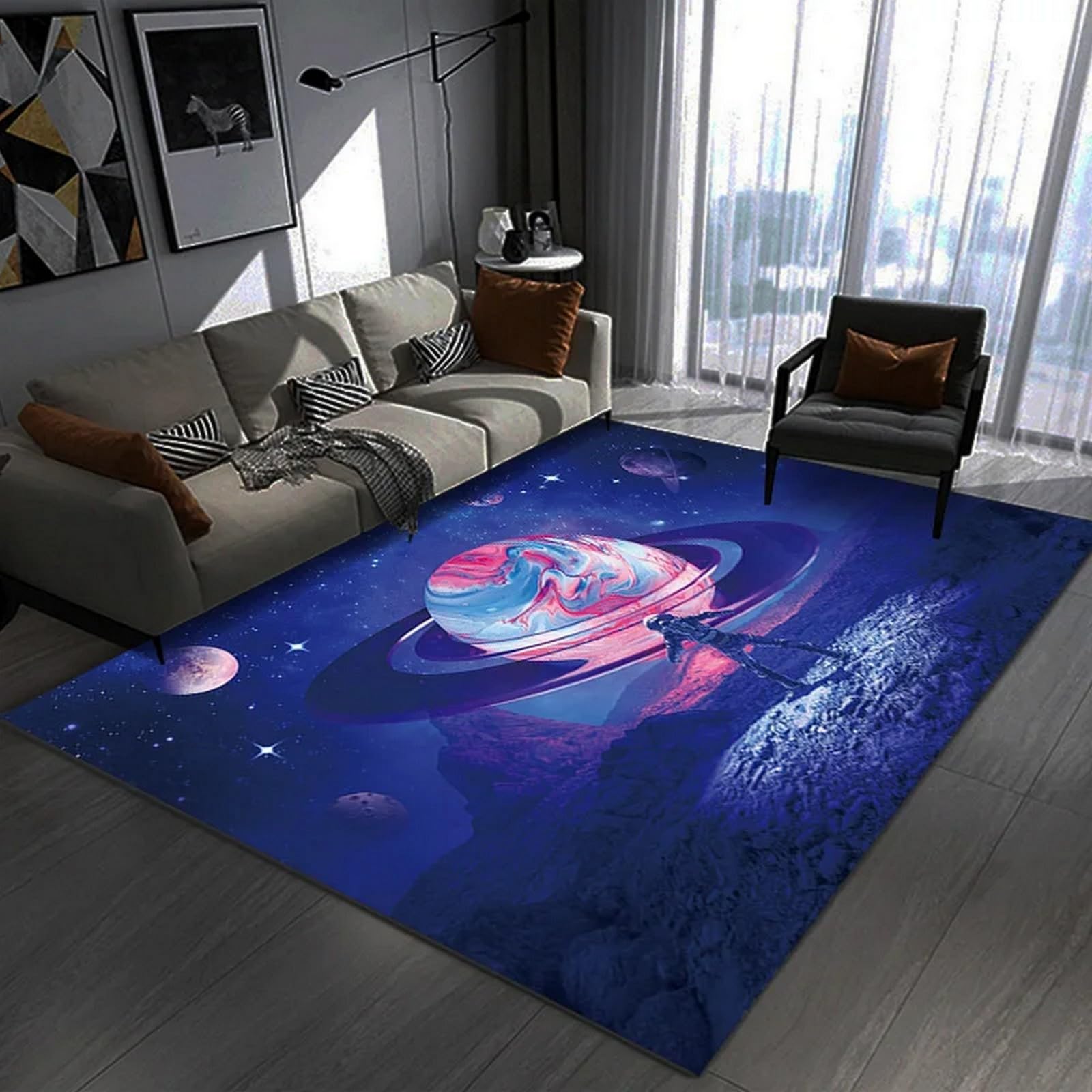 Tapis de sol universel 140 x 200 cm motif spatial 3D lavable pour filles et garçons