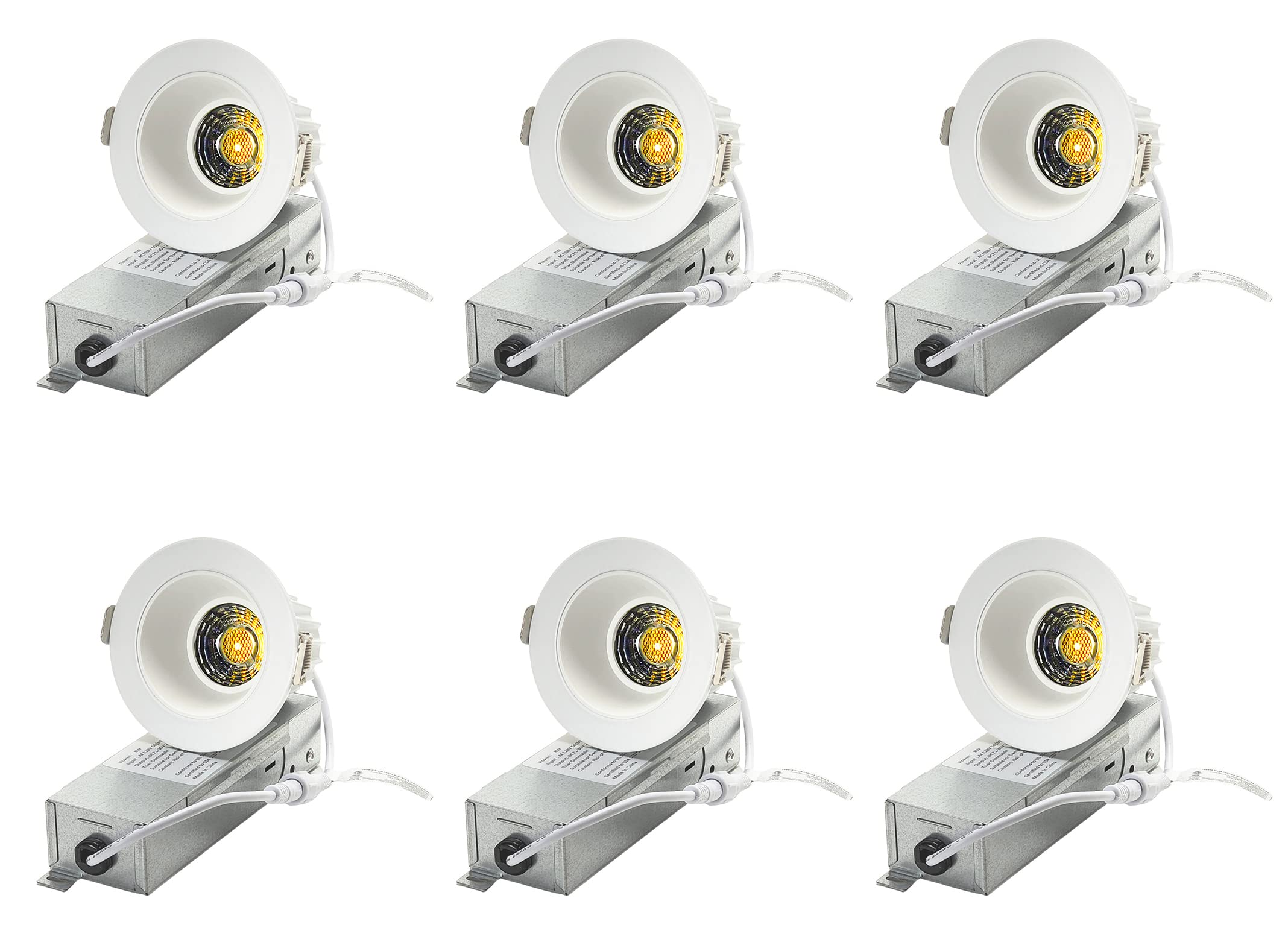 YUURTA 2-Inch 9W Deep Anti Glare White Recessed Ceiling LED Downlight (Pot Light) Color Selectable 2700K-5000K CRI90+ Dimmable 600lm 120V ETL Listed IC Rated (RW, 5CCT, 6-Pack)
