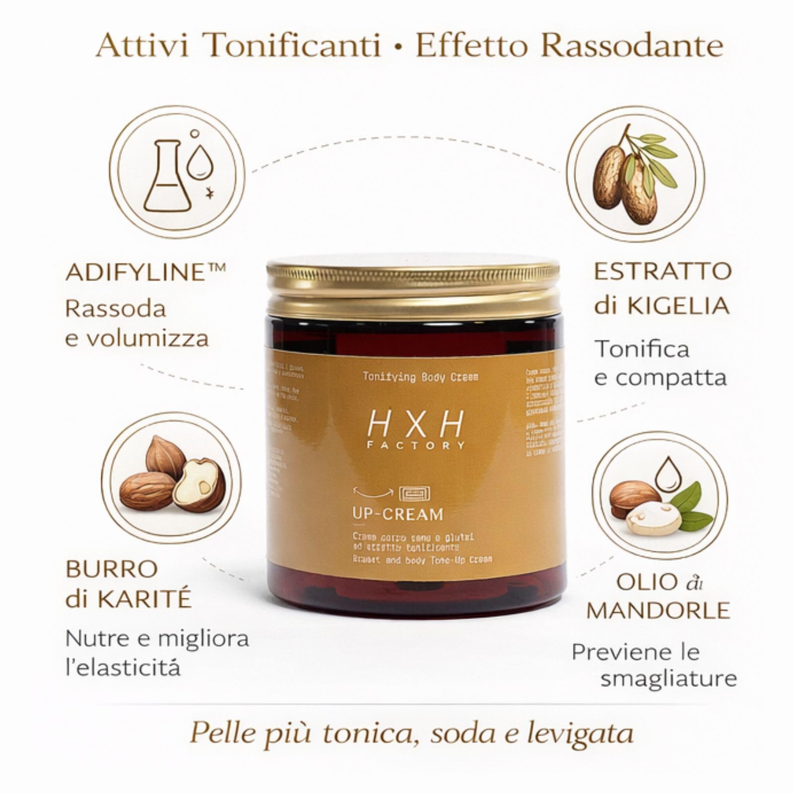Up Cream Crema Corpo Rassodante Seno e Glutei 250ml | Effetto Tonificante e Volumizzante, Anti Smagliature, Elasticizzante, Con Peptidi, Kigelia e Burro di Karité