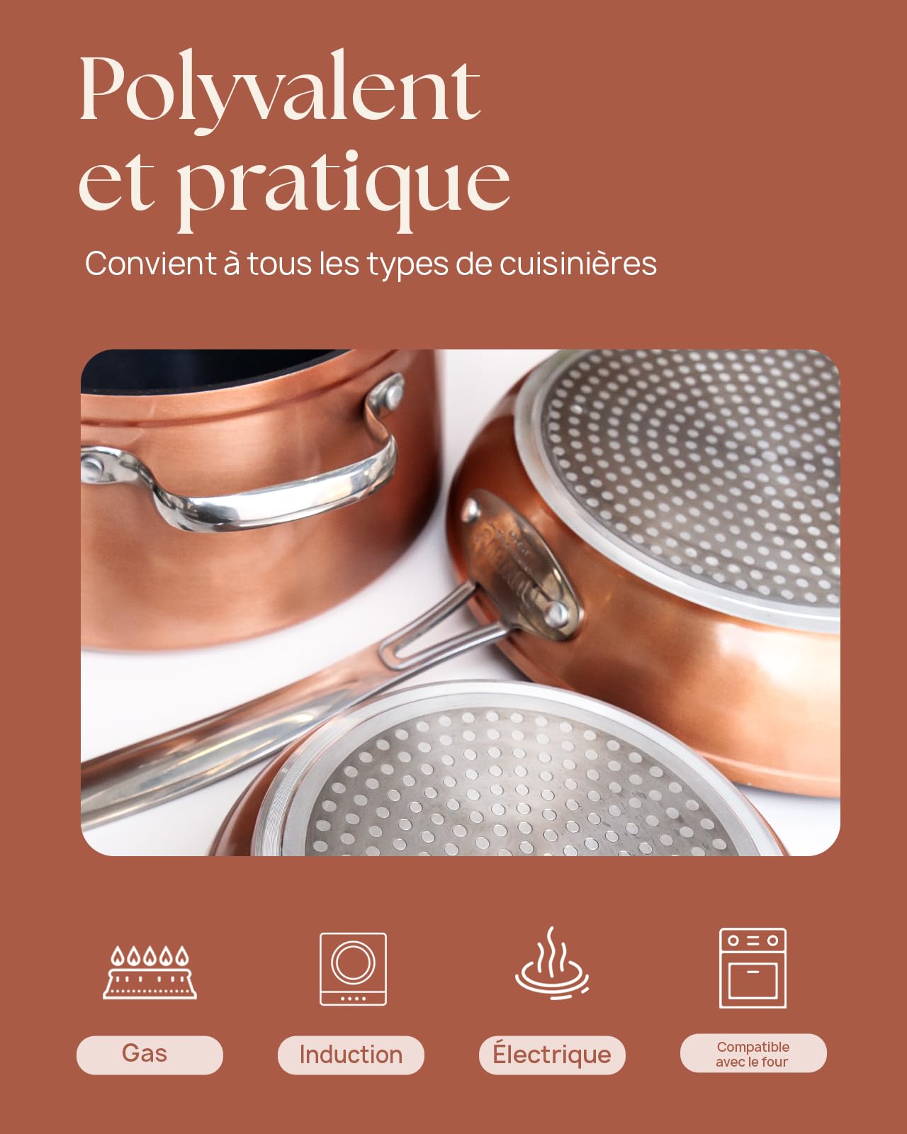 Nuwave Olla 4,7L en Cerámica Antiadherente Duralon Blue en Cobre Rústico, sin PFAS, Compatible con Inducción, Apta para Lavavajillas y Horno, Asas Stay Cool, Resistente a los Arañazos