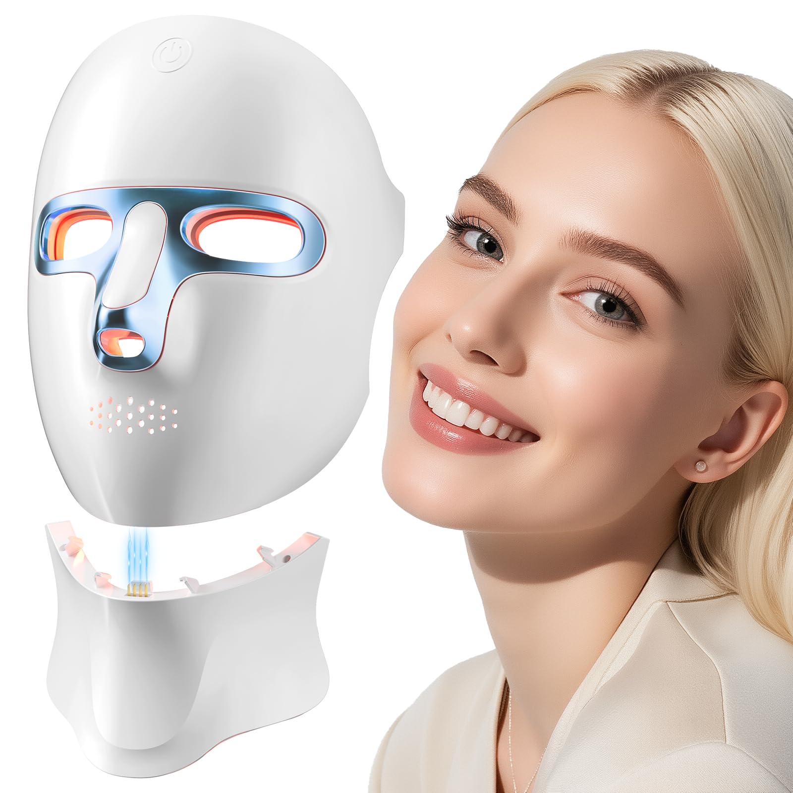 Red Light Therapy for Face LED Face Mask Light Therapy with Neck Device Cordless USB Rechargeable Infrared Light