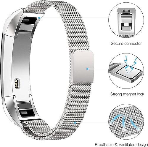 Miniatura 6 de Bandas de metal compatibles con Fitbit AltaFitbit Alta HR, malla de bucle de acero inoxidable transpirable, pulsera magnética ajustable para mujeres