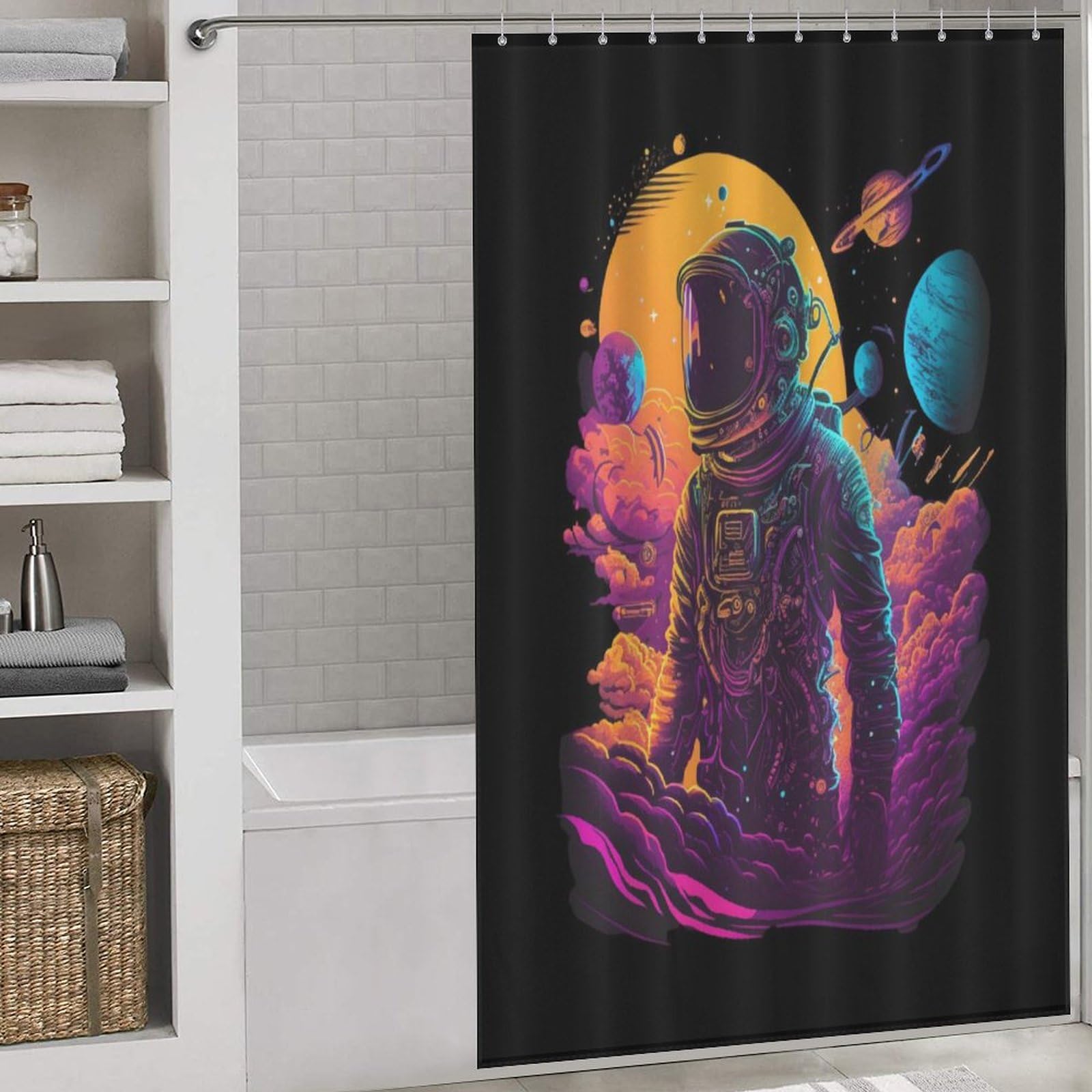 Rideau de douche astronaute anti-moisissure polyester lavable 140x183cm
