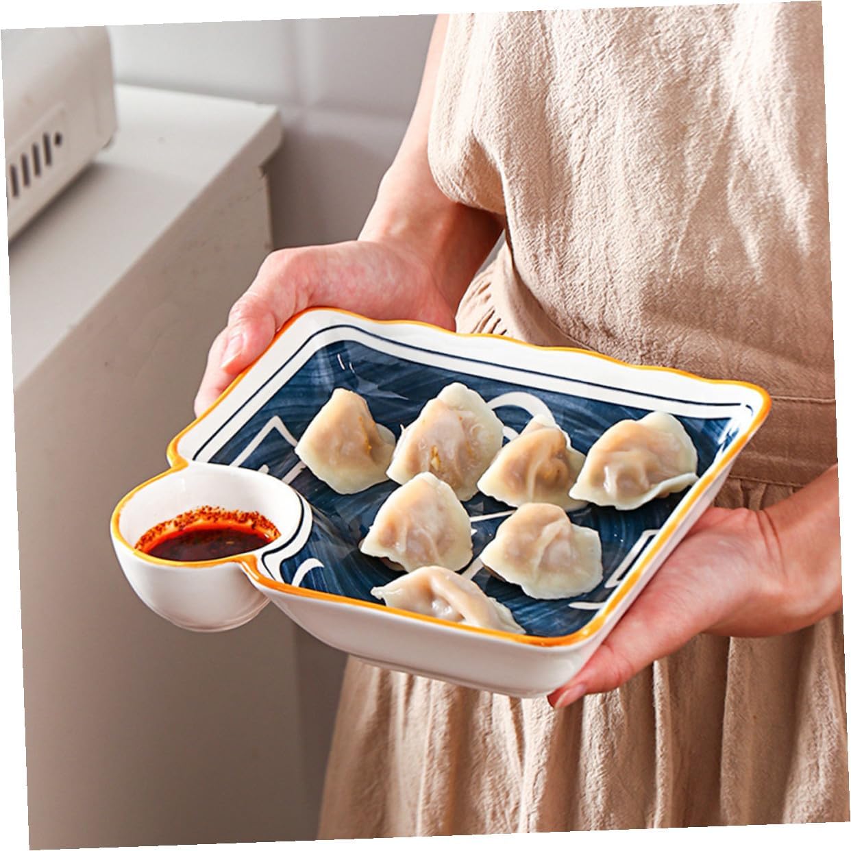 VALICLUD Ceramic Sushi Plate Set 4pcs Japanese Style Irregular Square Multi-grid Food Tray for Home Dining and Appetizers Random Color