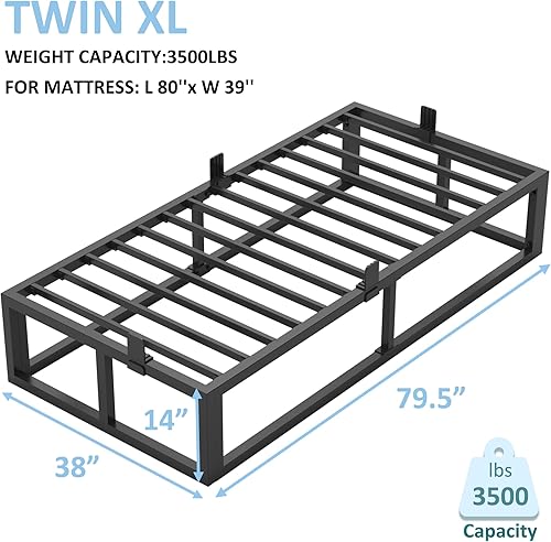 Miniatura 71 de Base de cama Queen de 10 pulgadas con soporte de listones de acero, plataforma de metal de perfil bajo, base de colchón de soporte de colchón, no