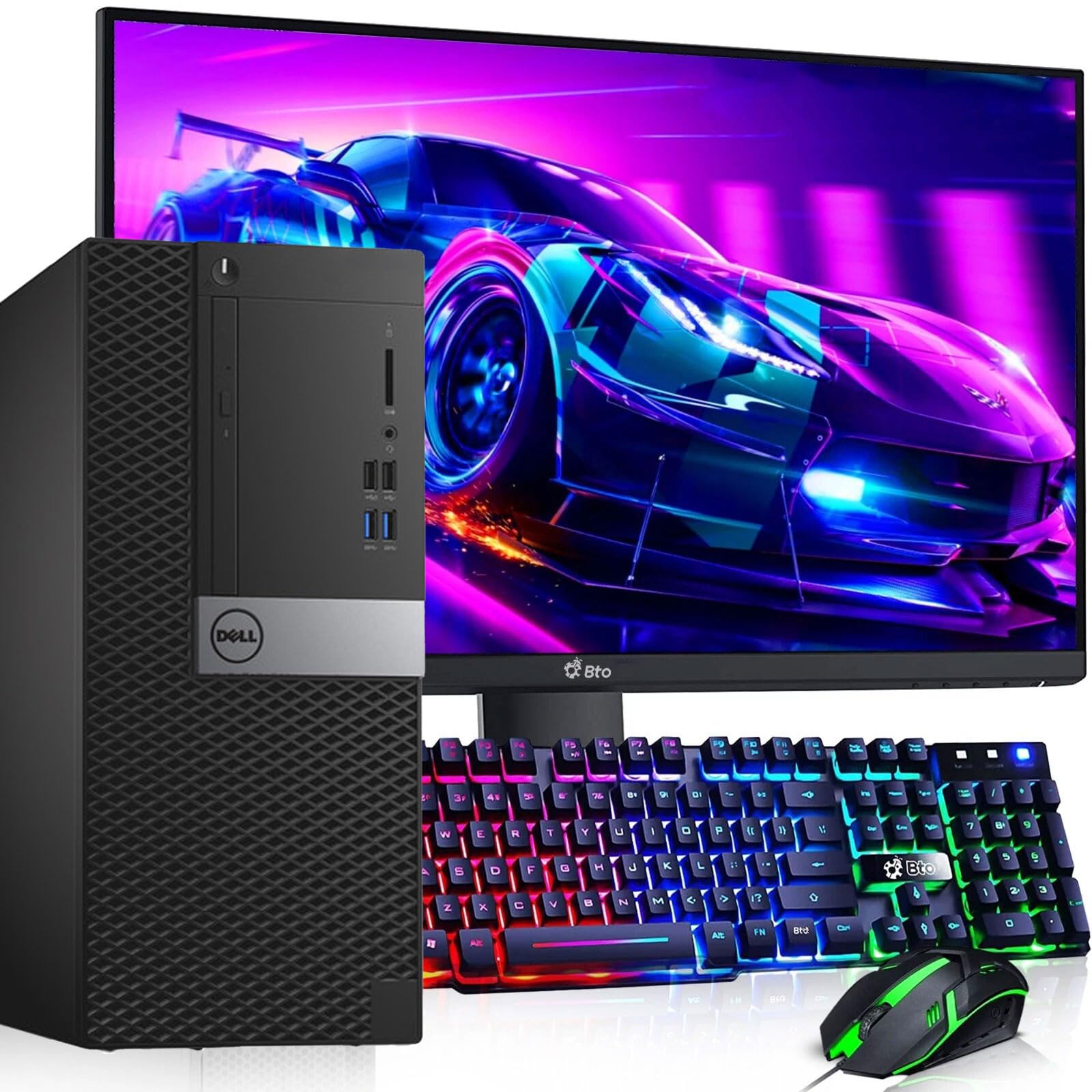 Dell Gaming Tower Desktop PC – Intel Core i5-6500 6th Gen – 16GB DDR4 RAM – 256GB SSD – 500GB HDD – GeForce GT 1030 – 22" Monitor – RGB Keyboard & Mouse – Windows 11 Pro – Gaming Computer (Renewed)