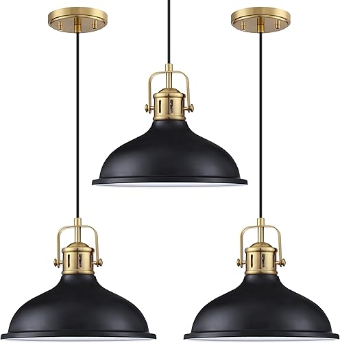 Miniatura 12 de Doraimi Lighting Lámpara colgante LED de 1 luz industrial vintage, lámparas de araña de metal con acabado negro de pintura, lámpara de techo para