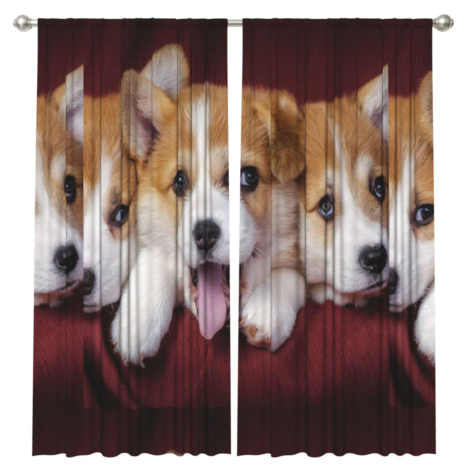 InOmak Welsh Corgi Dog, 2 Panels Window Curtains 52 x 84 Inch Blackout Curtains for Living Room Bedroom