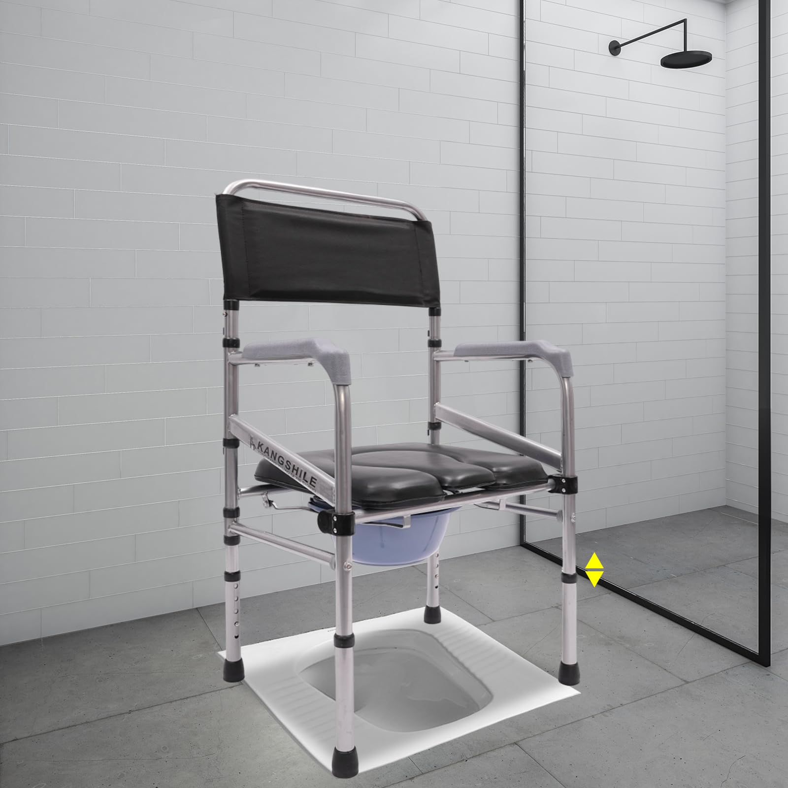 Faltbarer Duschstuhl, Klappbarer Toilettenstuhl für Bad und Dusche, HöHenverstellbar mit Weichem Sitzkissen Platzsparend und rutschfest für äLtere Menschen Schwangere und PflegebedüRftige