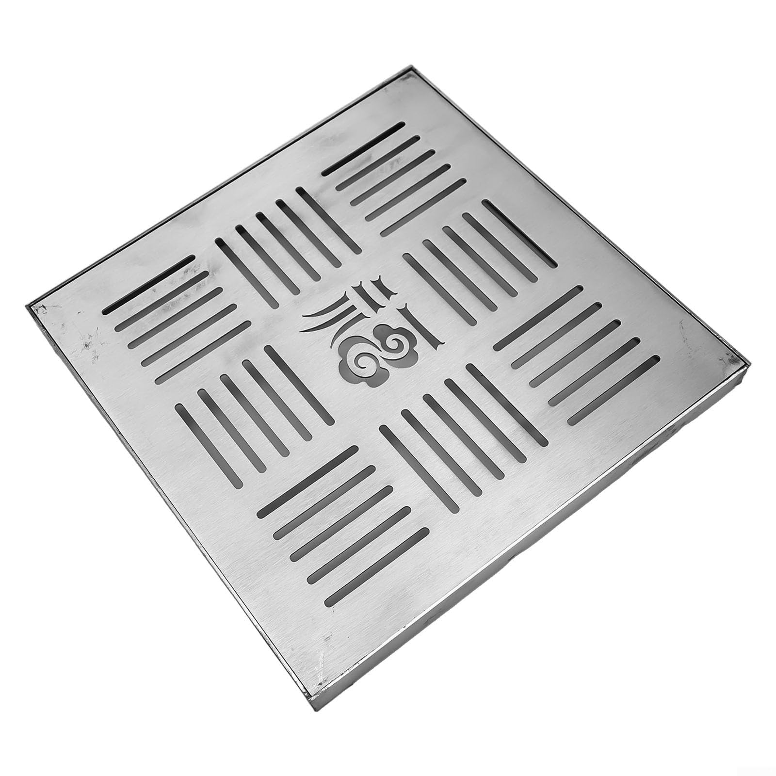Griglia di scarico in acciaio inox per uso esterno, con fori multipli per un efficiente drenaggio dell'acqua piovana e finitura antiscivolo (300 x 300 x 20 x 2 mm)