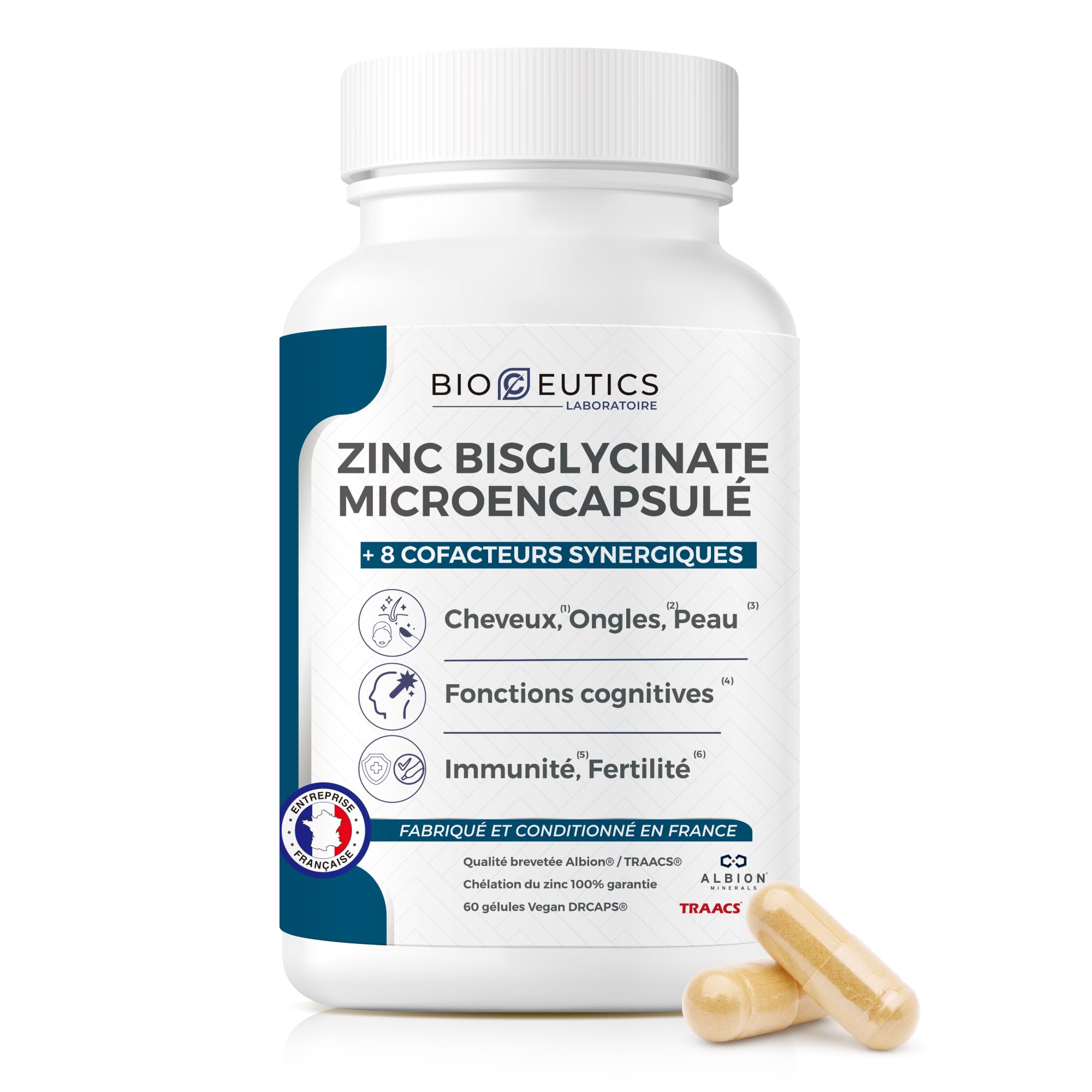 BioCeutics Zinc Bisglycinate 15 mg Complement Alimentaire Cheveux Acné - Antioxydant Immunité 2 Mois Cure Zinc Pure