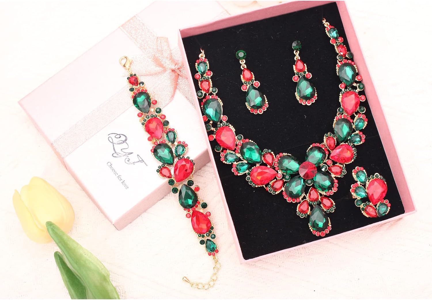 Women's Wedding Bridal Austrian Crystal Glass Teardrop Statement Necklace Dangle Earrings Bracelet Ring Wedding Party Jewelry Set for Bridal Bridesmaid - Image 7