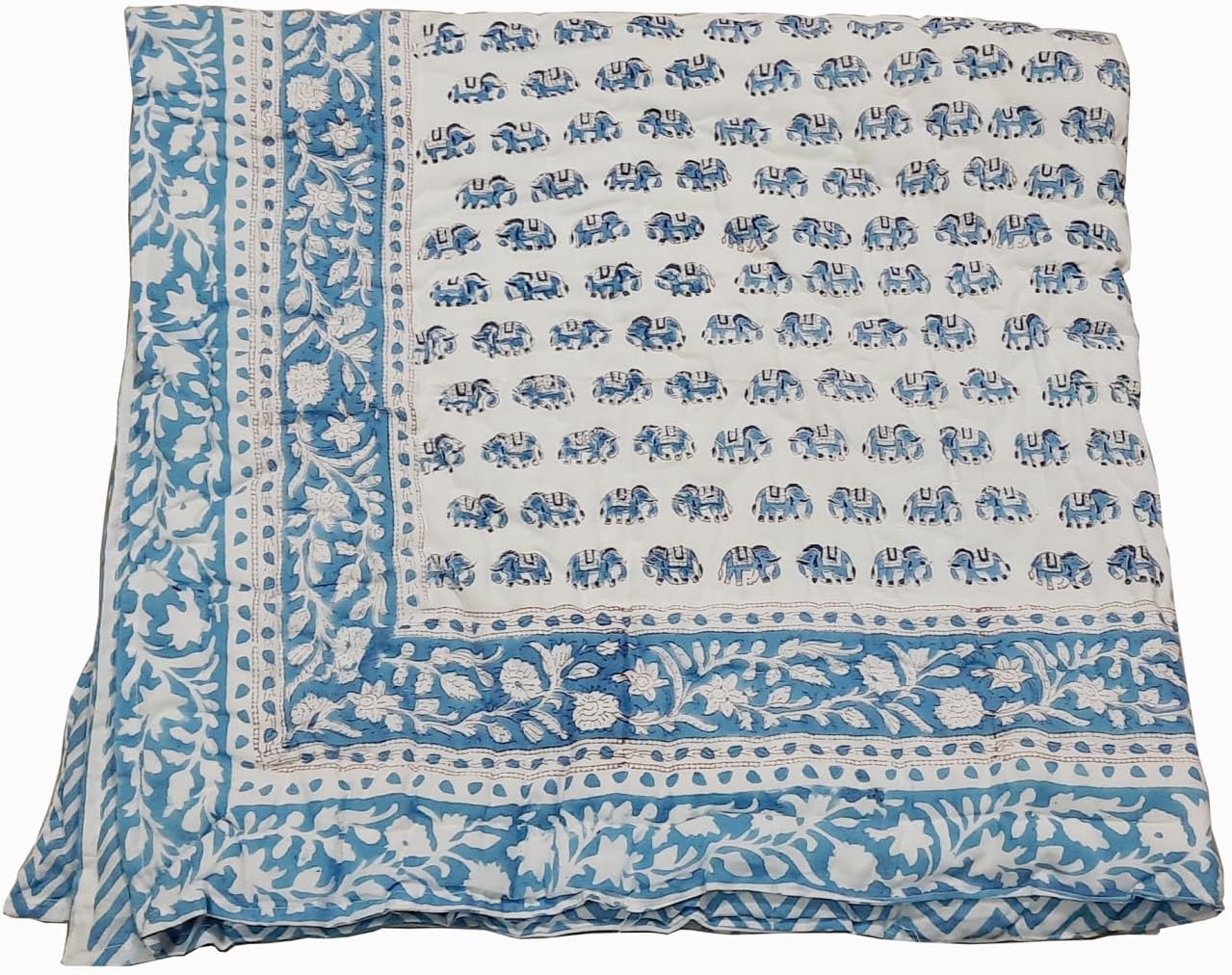 Hand Block Print Reversiable Quilt Jaipuri Razai Blanket Throw TraditionalHandmade Light Weight Quilt Twin/King/California US (King/Queen Size 90x108 Inch)