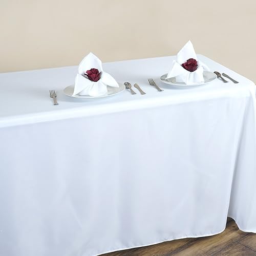 Tableclothsfactory Manteles rectangulares de poliéster de esquina redonda, 89.8 x 130.7in, color blanco