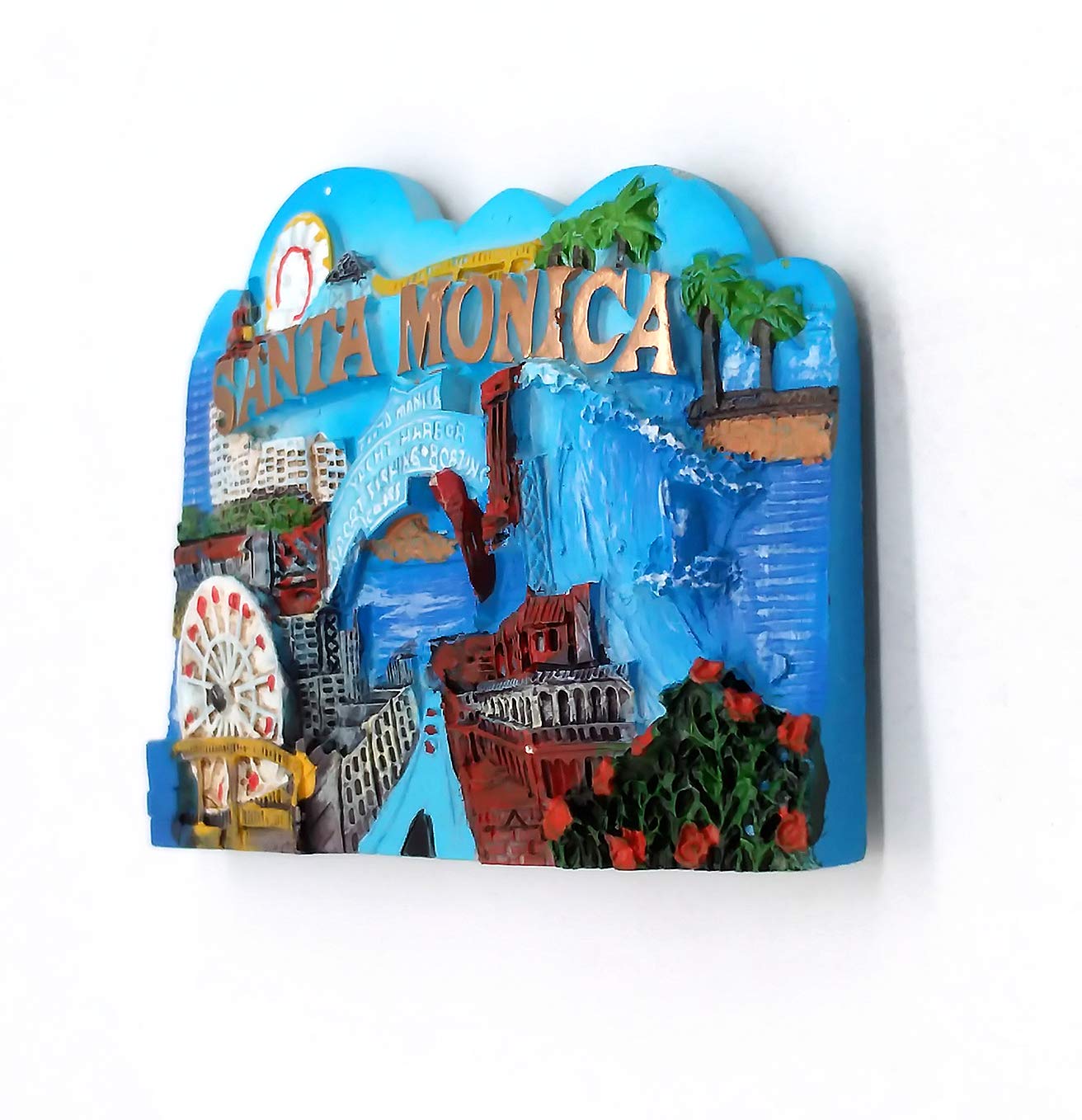 Magnete Frigorifero 3D Santa Monica California - Souvenir Artigianale In Resina, Regalo Da Viaggio