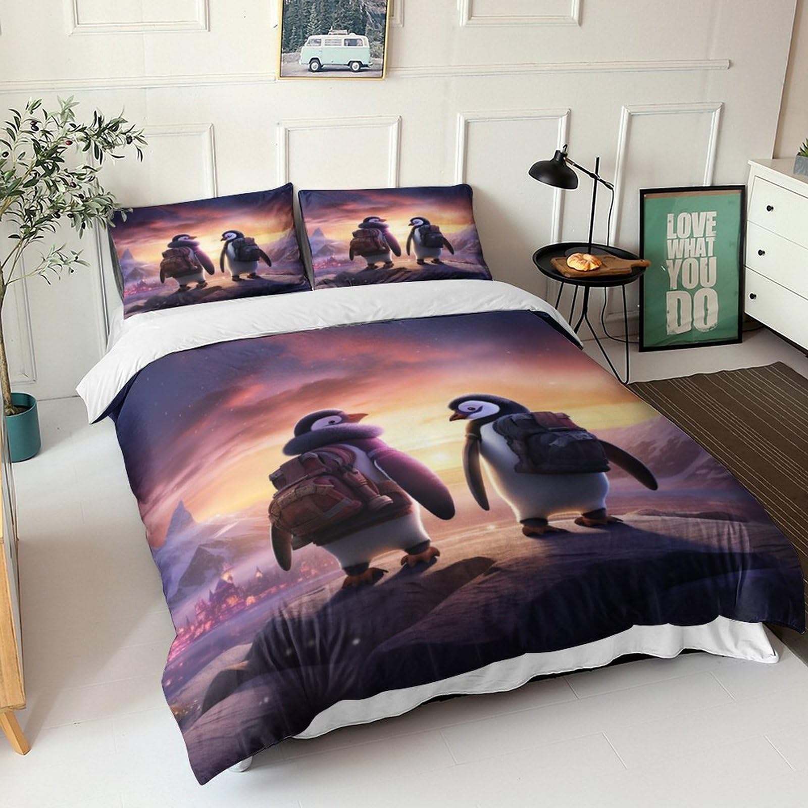 Pärchen Pinguin 3D-Gedruckter Bettwäsche-Set Mit Bettbezug-Set Bedruckt Für Kinder Teenager ErwachseneTagesdecke Bezug Mit Weich Leicht Leichte Pinguin Geschenk Duvet Cover 3-piece King（220x240cm）