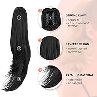 Vista 4 de Extensión de Cola de Caballo, Extensión de Cabello Cola de Caballo de 22" de Largo Extensión de Cabello con Garra Piezas de Cabello Sintético
