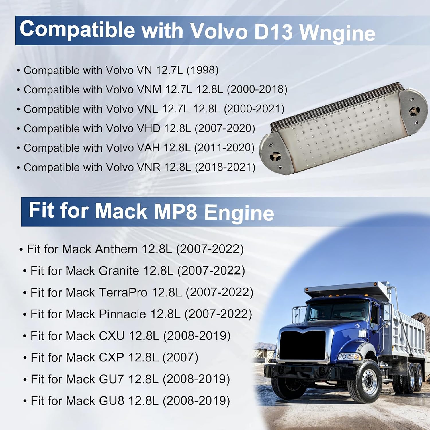 20505537 Oil Cooler Compatible with Volvo D13 Engine VN VNM VNL VHD VAH VNR Fit for Mack MP8 Engine Anthem Granite TerraPro Pinnacle CXU CXP GU7 GU8 Replaces# 20742946 7420505537