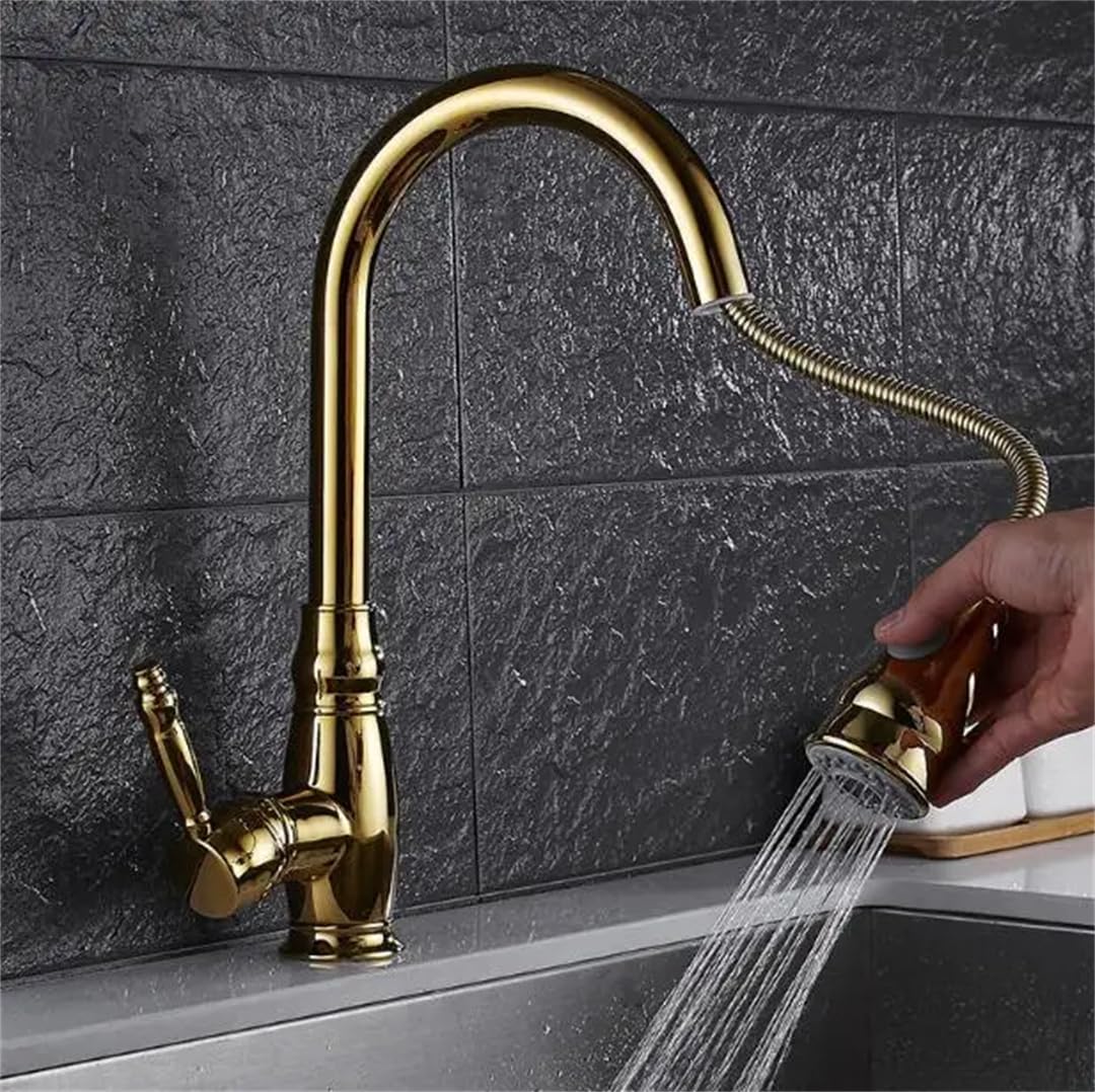 ZQFHSX Led Kiten Faucets Nickel Single Handle Pull Out Tap Hole Swivel Water Mixer LWX