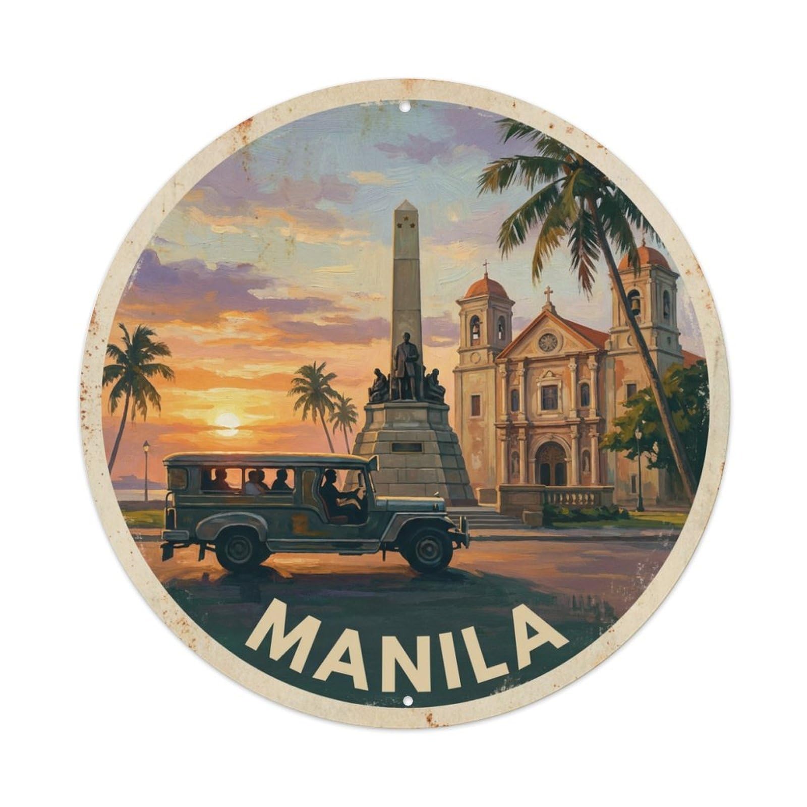 Vintage Travel Philippines Manila Metal Tin Sign