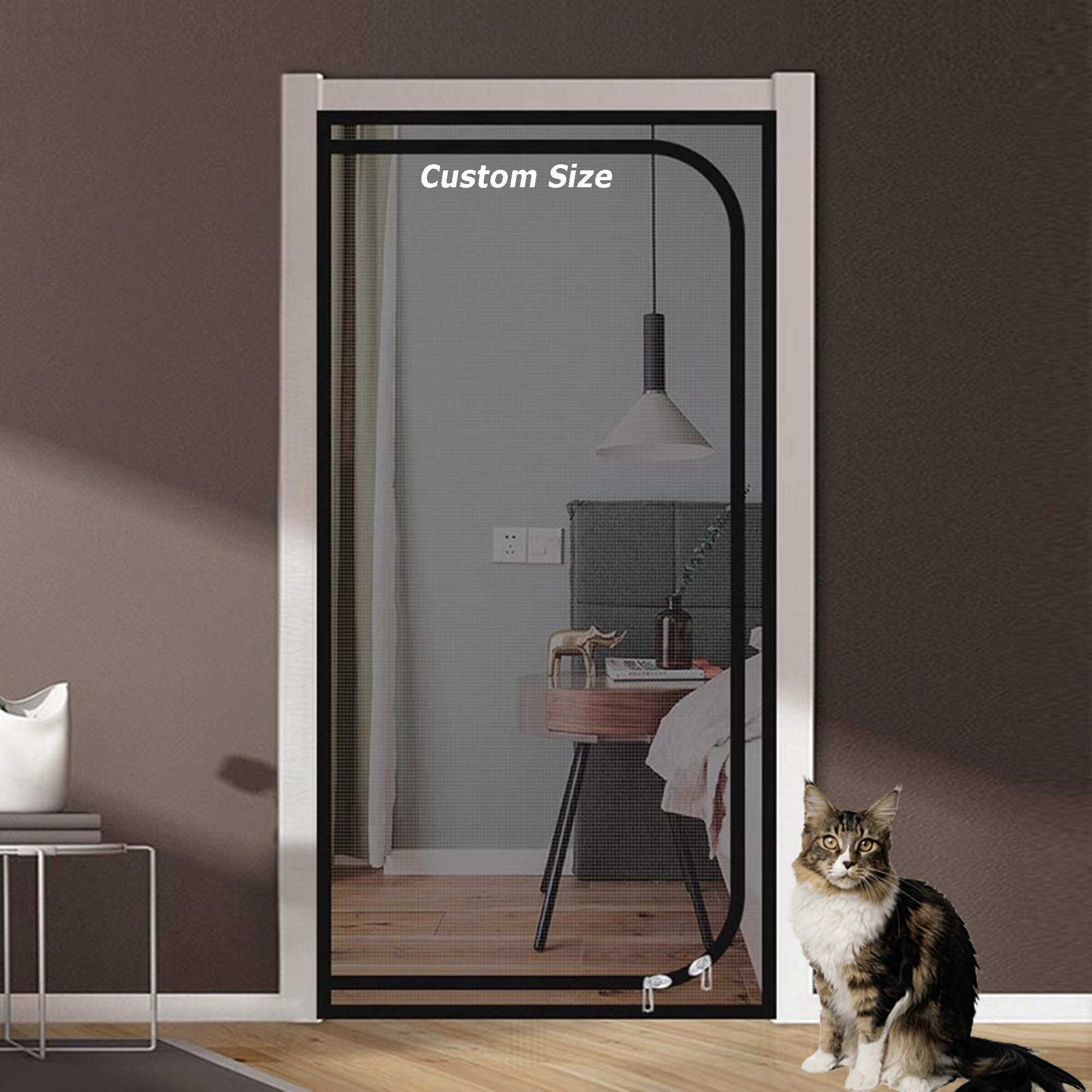 Xxiudee Grey Custom Size Cat Screen Door Partition Mesh, Prevent Dogs Cat Running Out From Home, Balcony Safety Screen, Self-Adhesive Fly Screen Net With Double-Side Zipper (W*H:80 * 200Cm)