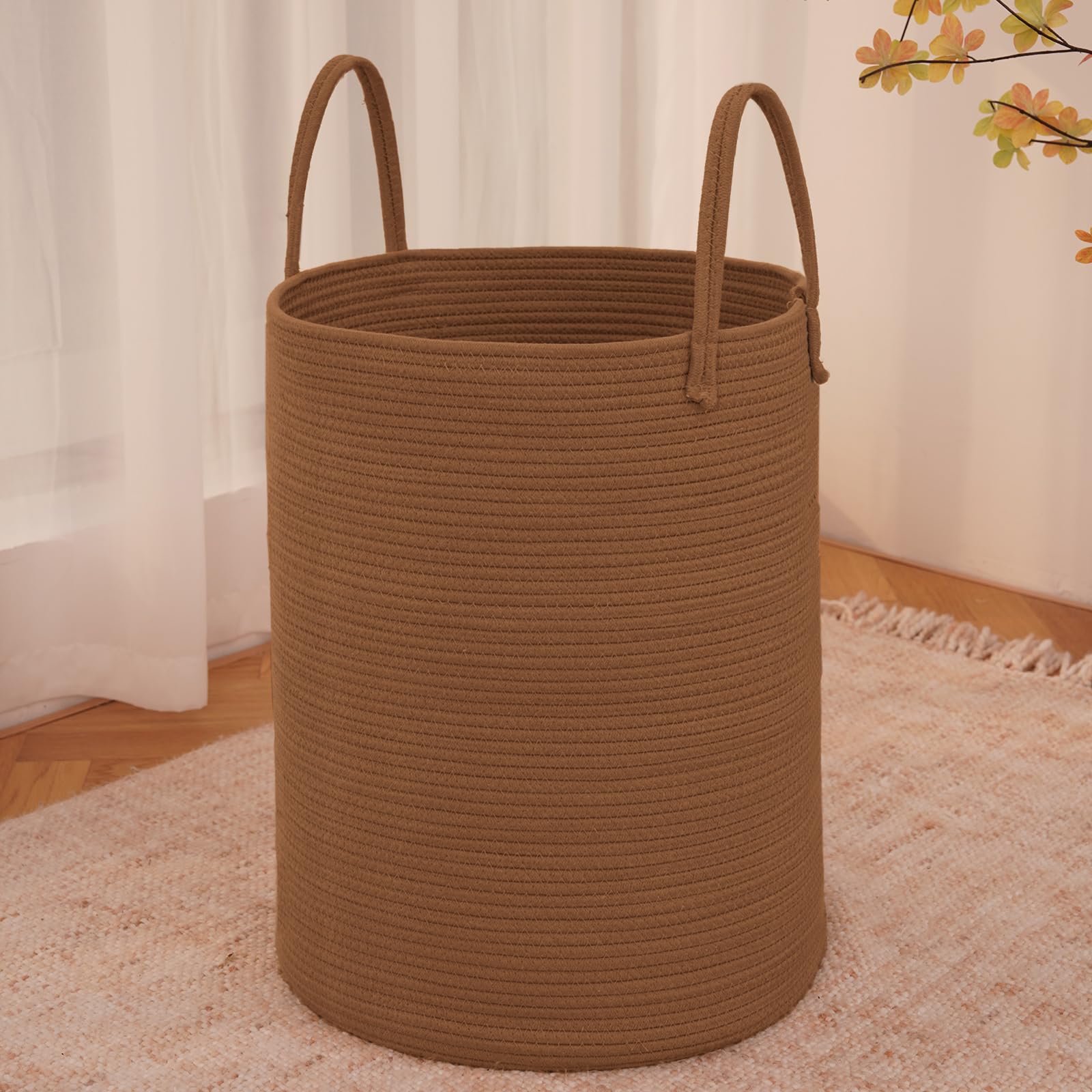 JMvicyroam Large Woven Laundry Basket Hamper,60L Cotton Rope Storage Bin for Blankets,Toys and Clothes,Decorative Tall Nursery Hamper for Living Room,