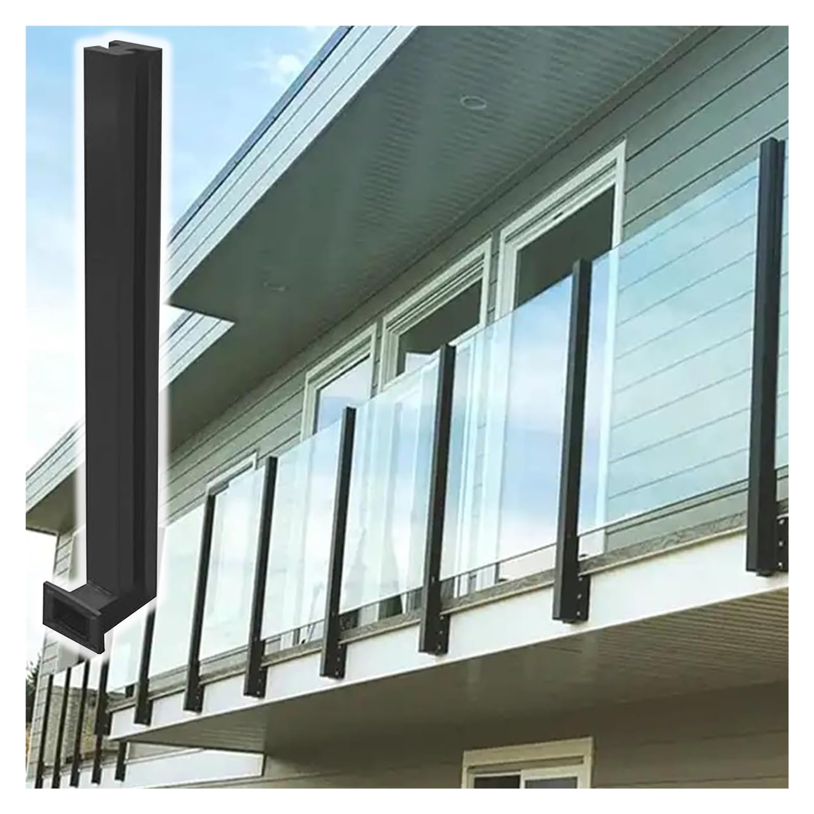 Poteau de garde-corps en verre en acier inoxydable noir de 100 cm pour architecture moderne