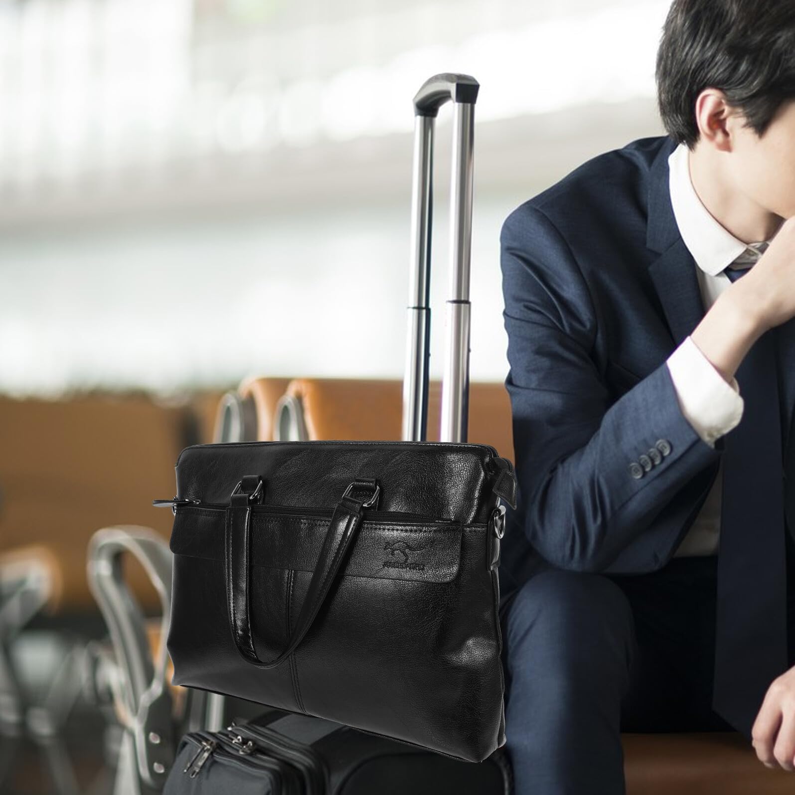 Mikinona Business Tasche aus Pu Leder mit Doppeltem Henkel und Durchdachtem Innenraumdesign Elegante Aktentasche für Herren für Büro und Reisen