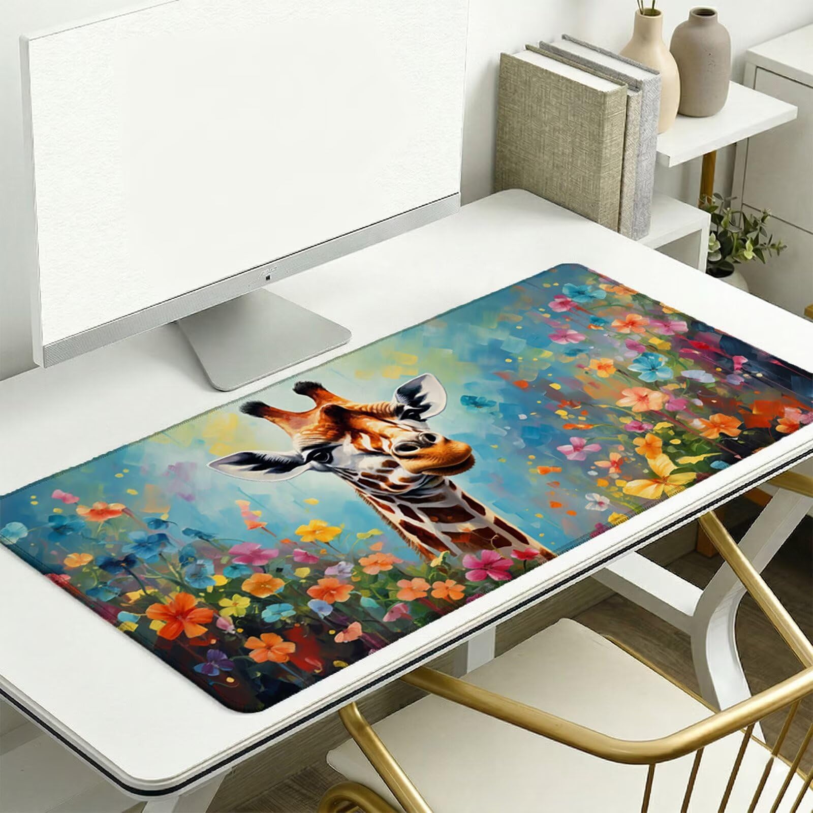 Alfombrilla Ratón XXL 1200 x 600 x 3 mm, Alfombrilla Escritorio, Jirafa Grande Protector de Mesa con Base de Goma Antideslizante y Bordes Cosidos, Impermeable, para Oficina, PC, Gaming (Flor) L-x8748