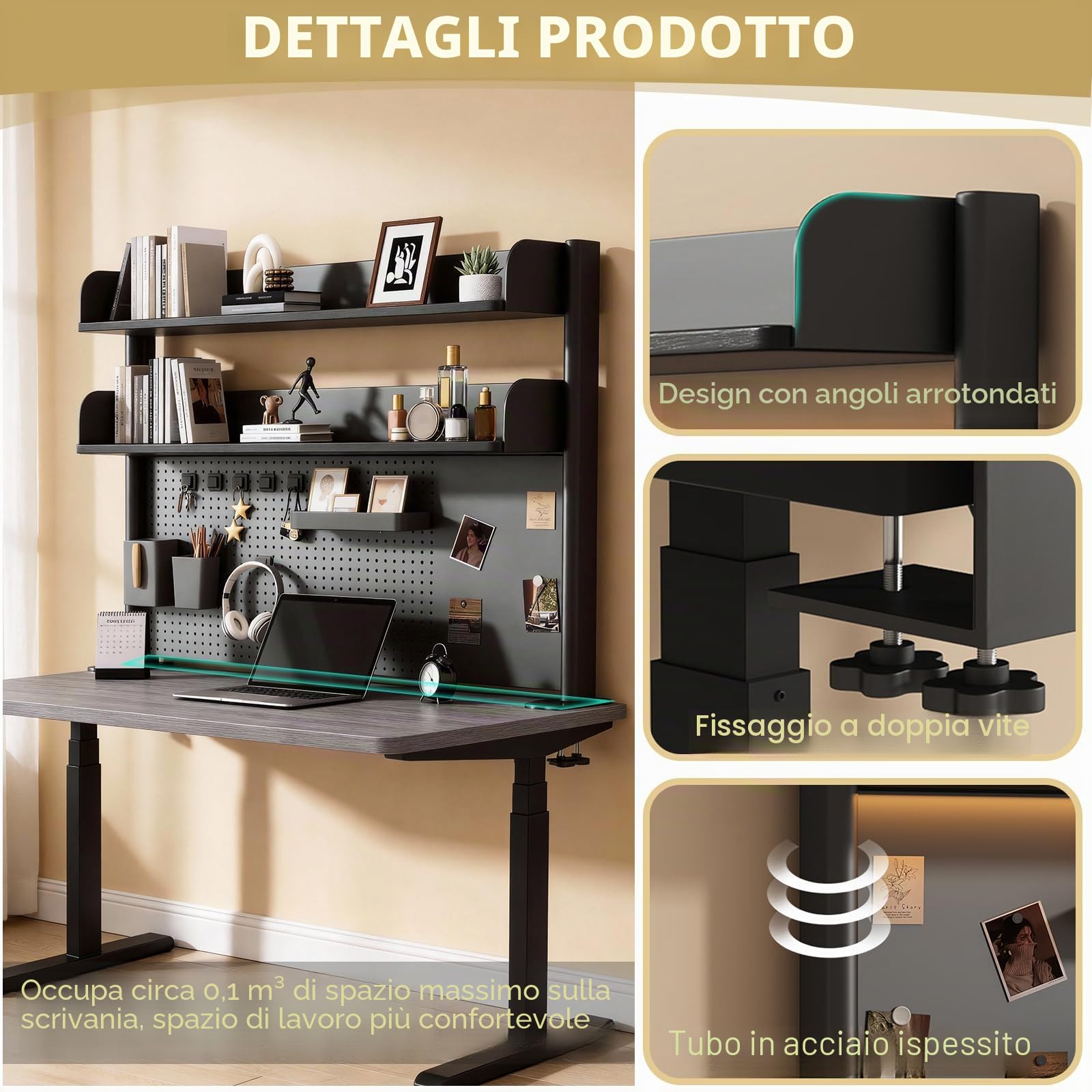 Scaffale da scrivania a 2 ripiani, 100 cm, con pannello forato | Scaffale organizer da scrivania per accessori, altezza regolabile, per casa, ufficio o dormitorio
