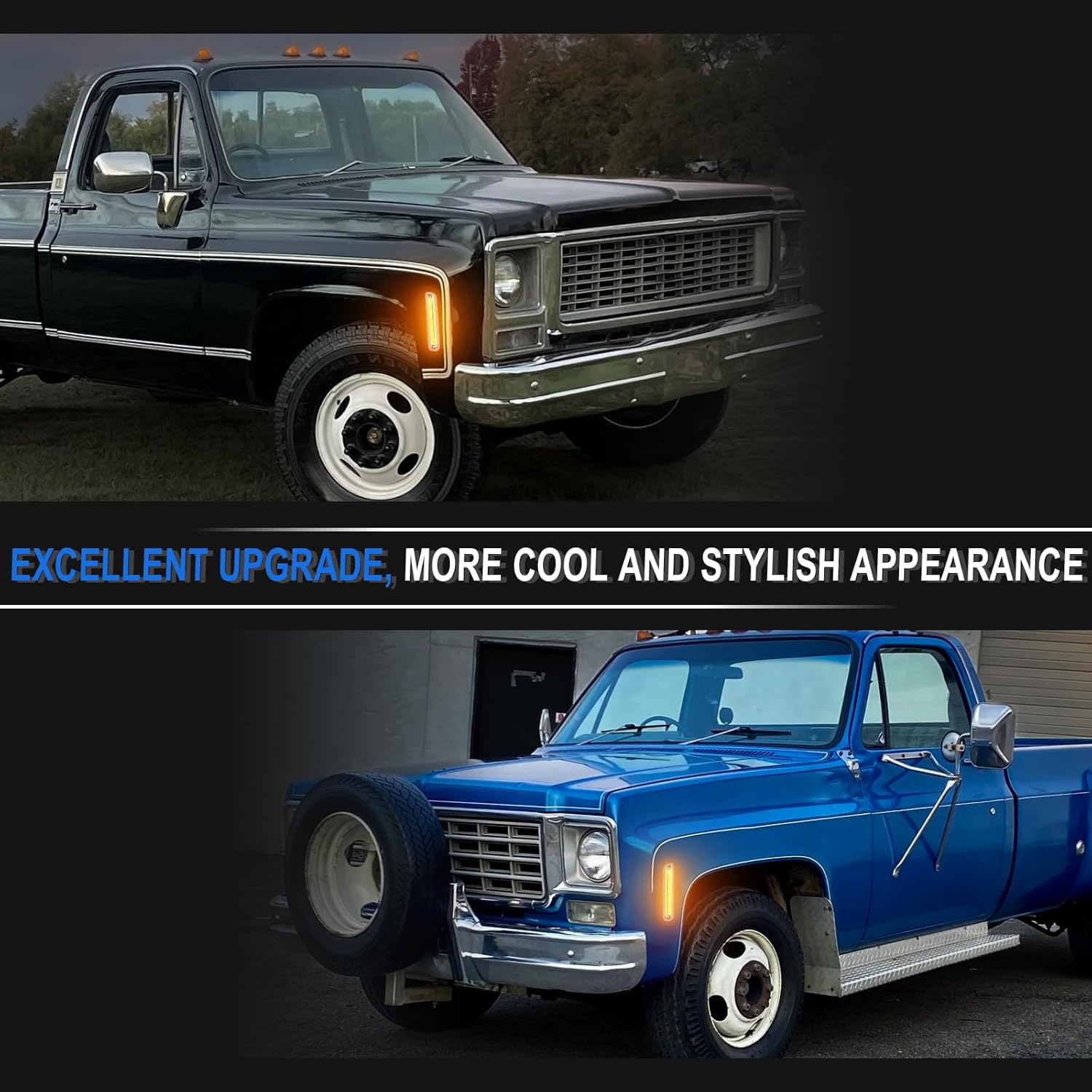 2PCS Front LED Side Marker Lights Replacement For C10 C15 C20 C25 C30 C35 K10 K15 K20 K25 K30 K35 C1500 C2500 C3500 K1500 K2500 K3500 Pickup Truck 1973-1980, Clear Lens