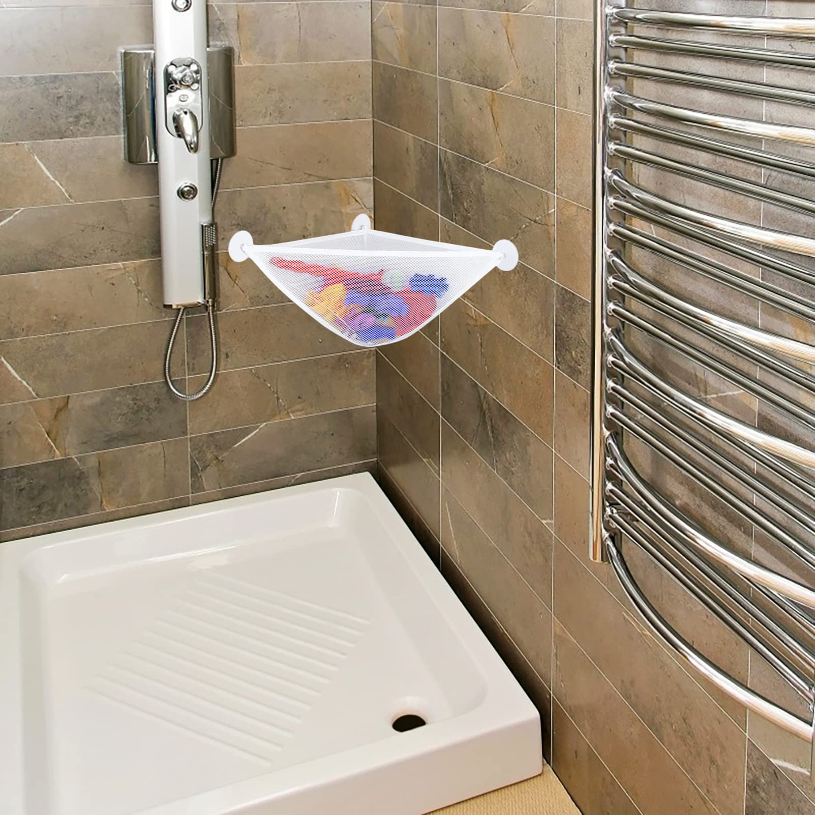 STOBAZA 5pezzi Organizer Giocattoli Bagno Con Ventose Borsa Rete Traspirante Per Giocattoli Da Bagno Contenitore Multiuso Per Doccia e Vasca Facile Accesso e Asciugatura Veloce Adatto Per