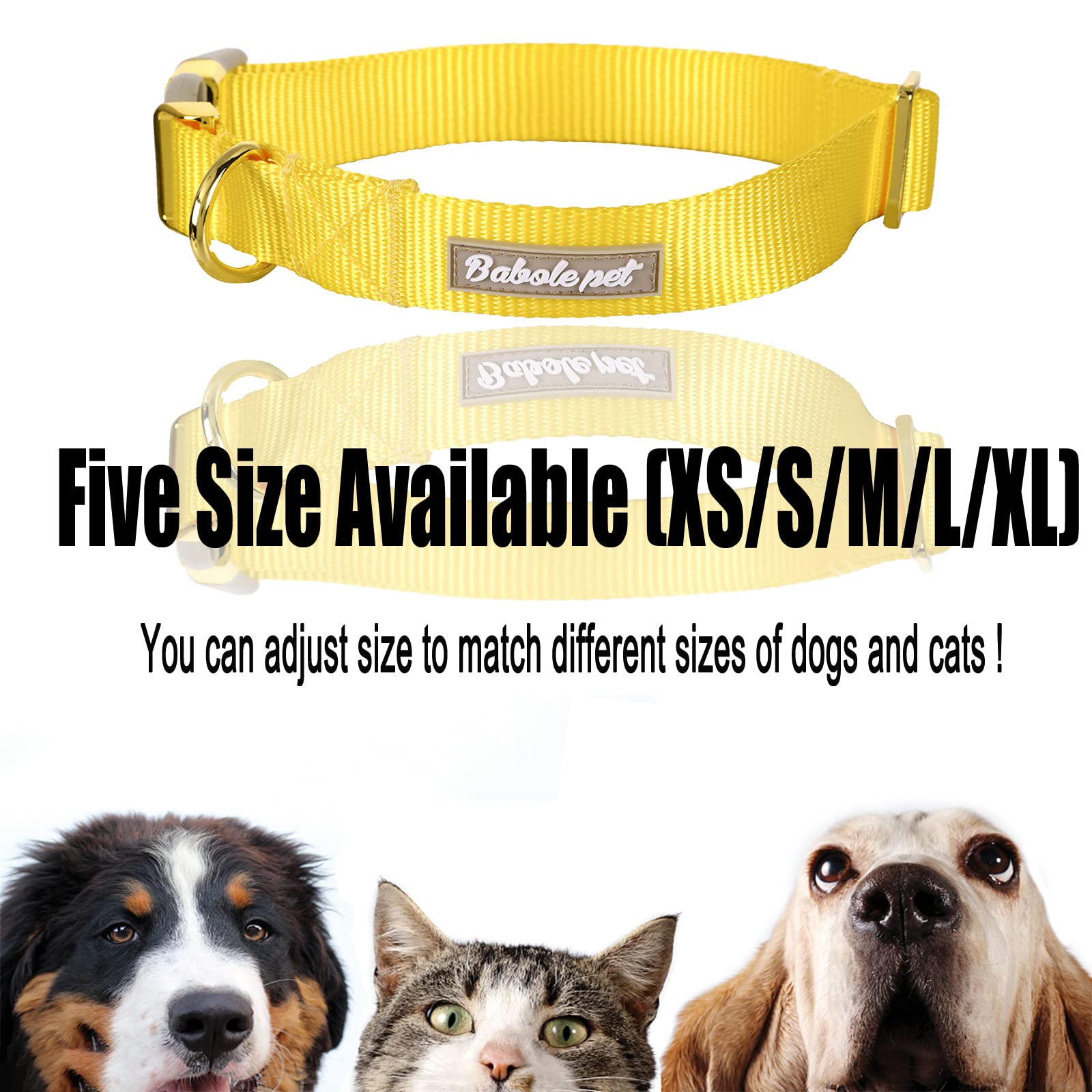 Babole - Collares de perro con hebilla de metal de seguridad, ajustables, suaves, cómodos, de nailon, para perros pequeños, medianos y grandes (amarillo, L)