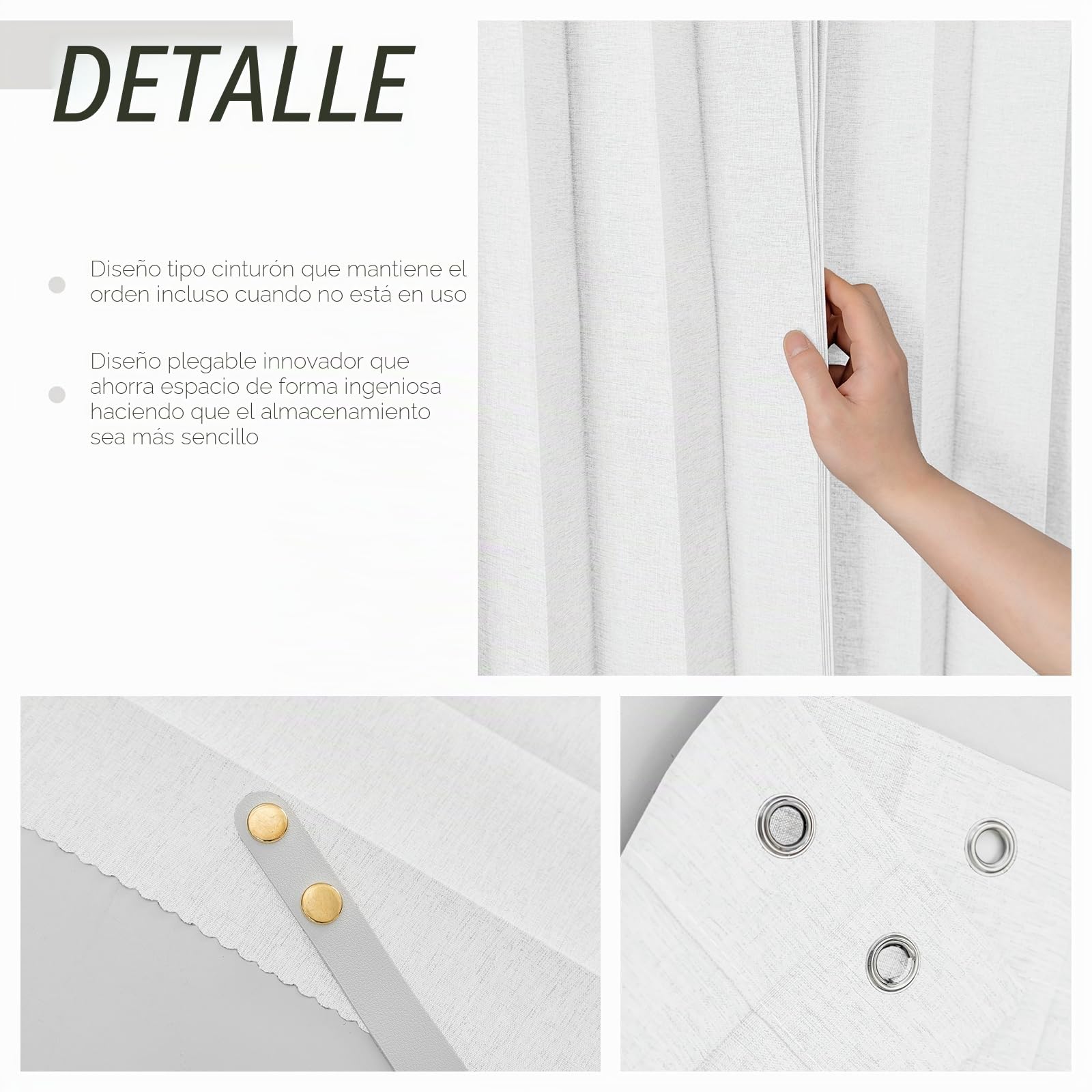 AJAZZ, Cortinas de Ducha Plegables magnéticas, Material de poliéster, Gancho para Cortina de Ducha, Cortina de Ducha Impermeable, Adecuada para Familia, Hotel, casa de Familia (Blanco, 77 Pulgadas de