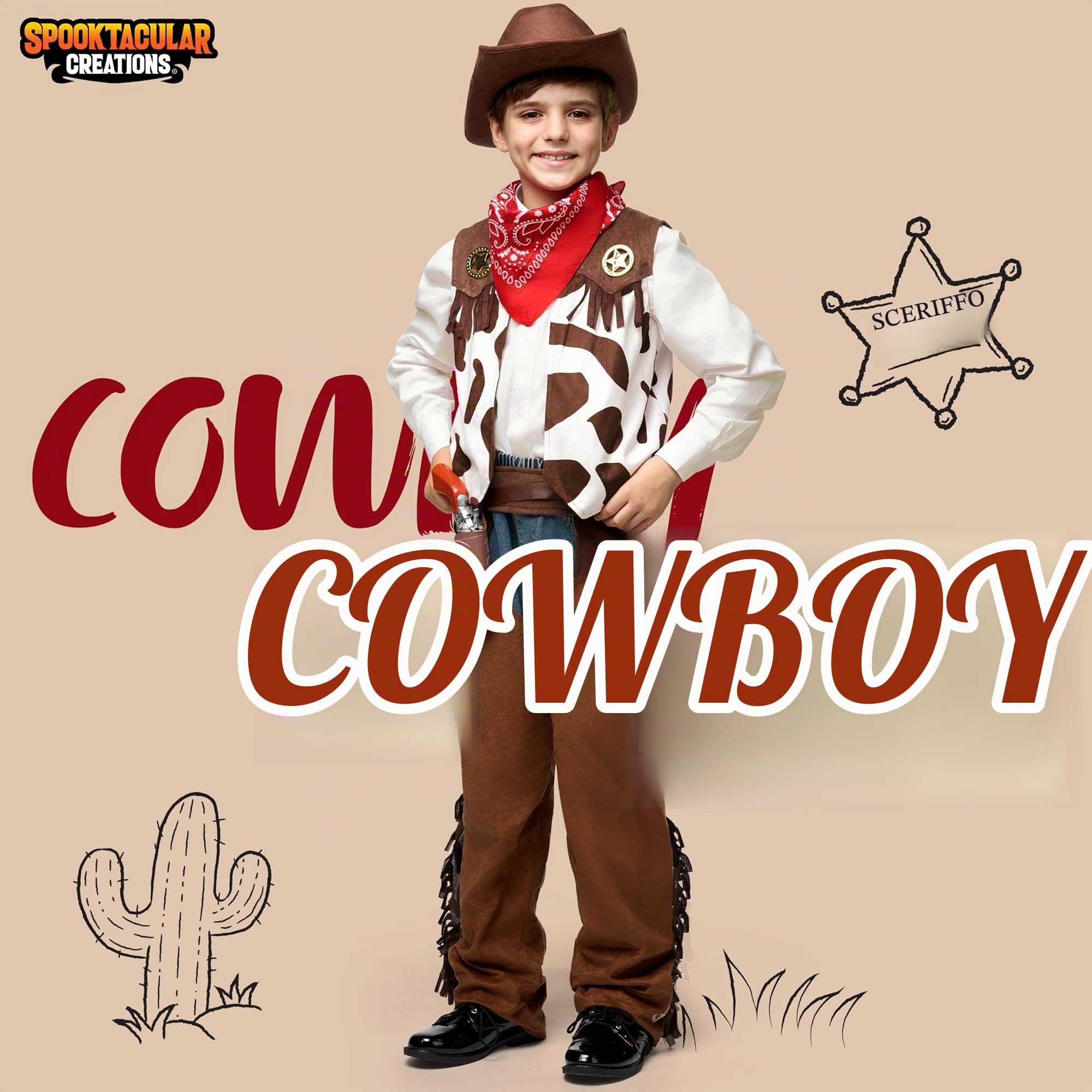 Spooktacular Creations Cowboy Costume Deluxe Set for Kids Halloween Party Dress Up,Role Play and Cosplay (Large ( 10- 12 yrs))