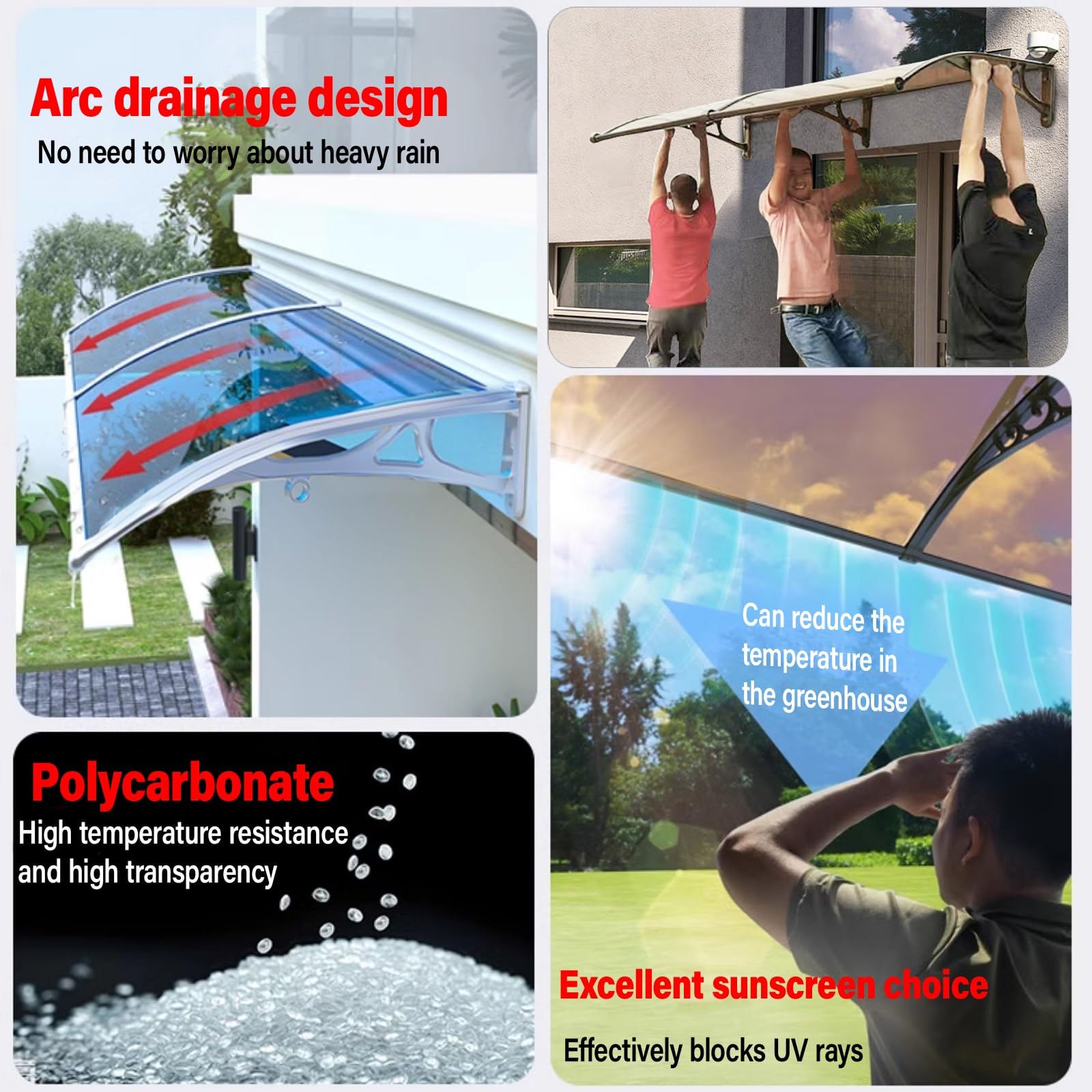 Auvent De Porte Aluminium,Toit Marquise en Polycarbonate,Marquise De Porte D'Entrée,Terrasse Toit Abri Protection Contre La Pluie,Auvent De Patio(W120*100cm/47.2 * 39.4in)