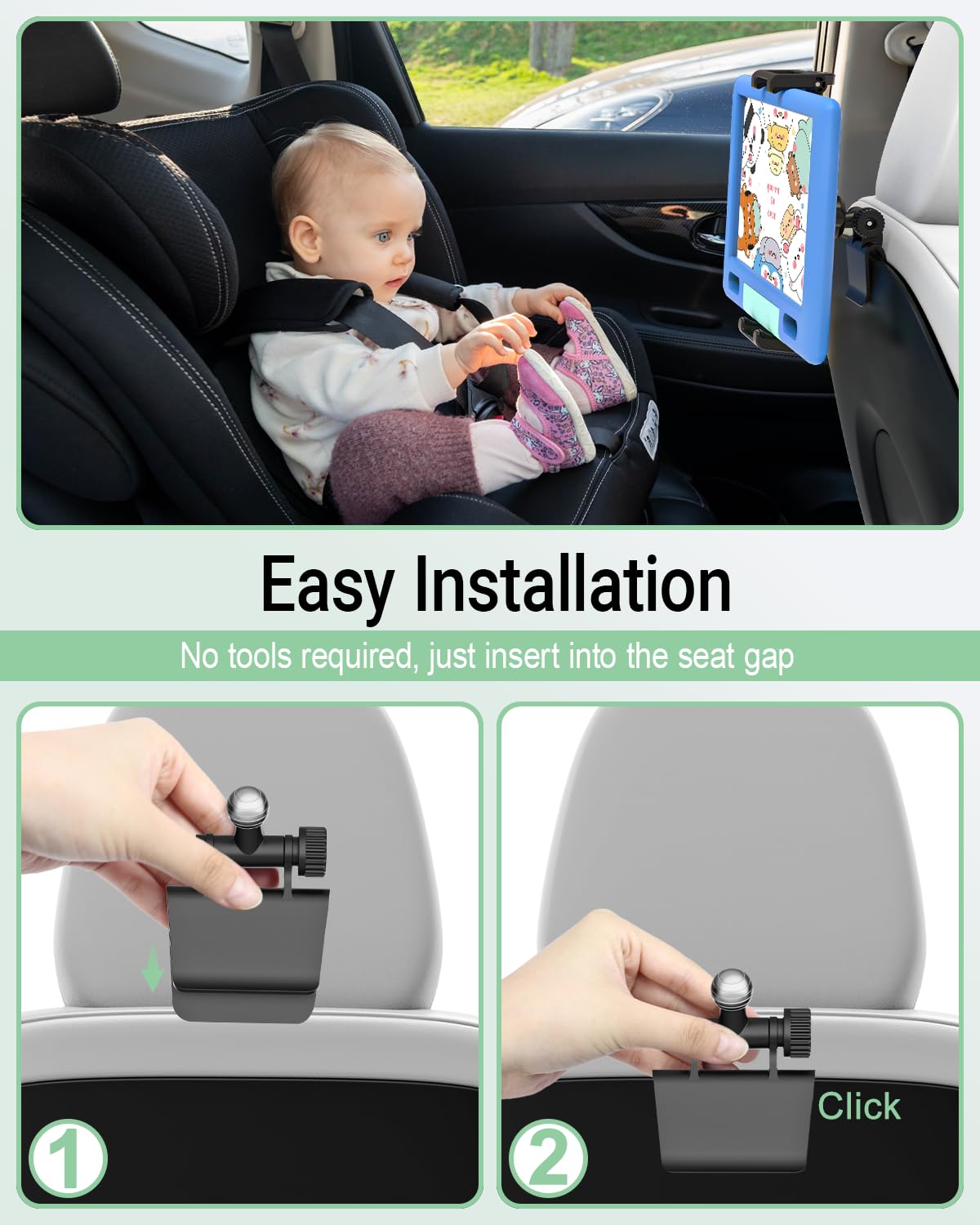 FreeSave Back Seat Tablet Mount for Tesla Model 3/Y, Car Tablet Holder Stand with 360° Rotation Metal Ball for iPad Pro/Air/Mini, Galaxy, 6.1-15.6