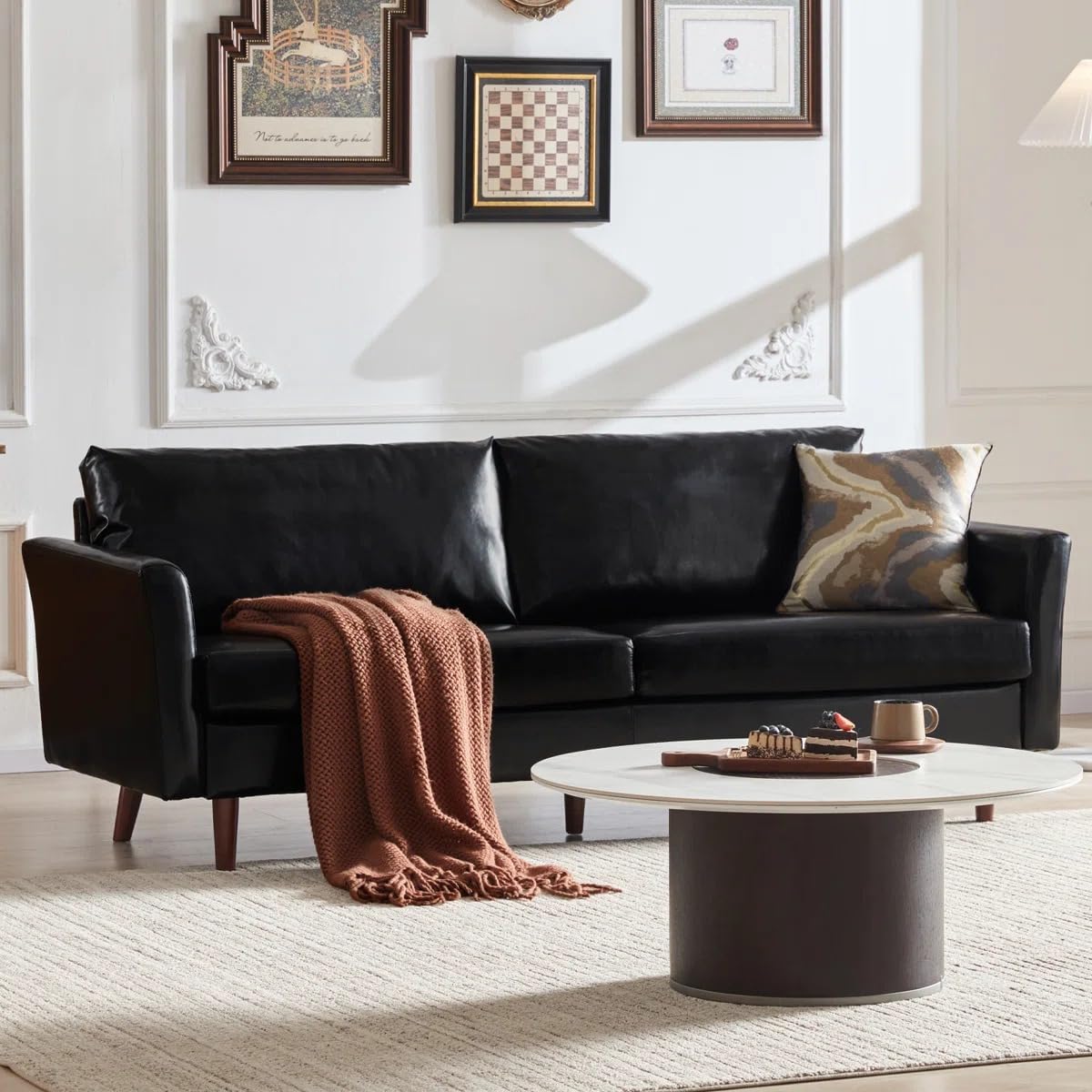 Perfect Living 3 Seater Sofa,Faux Leather Couch, 80.3x33.4 Inch, Mid-Century Modern Style, for Living Room and Home Office,2 Year Warranty. (Black)-image-37