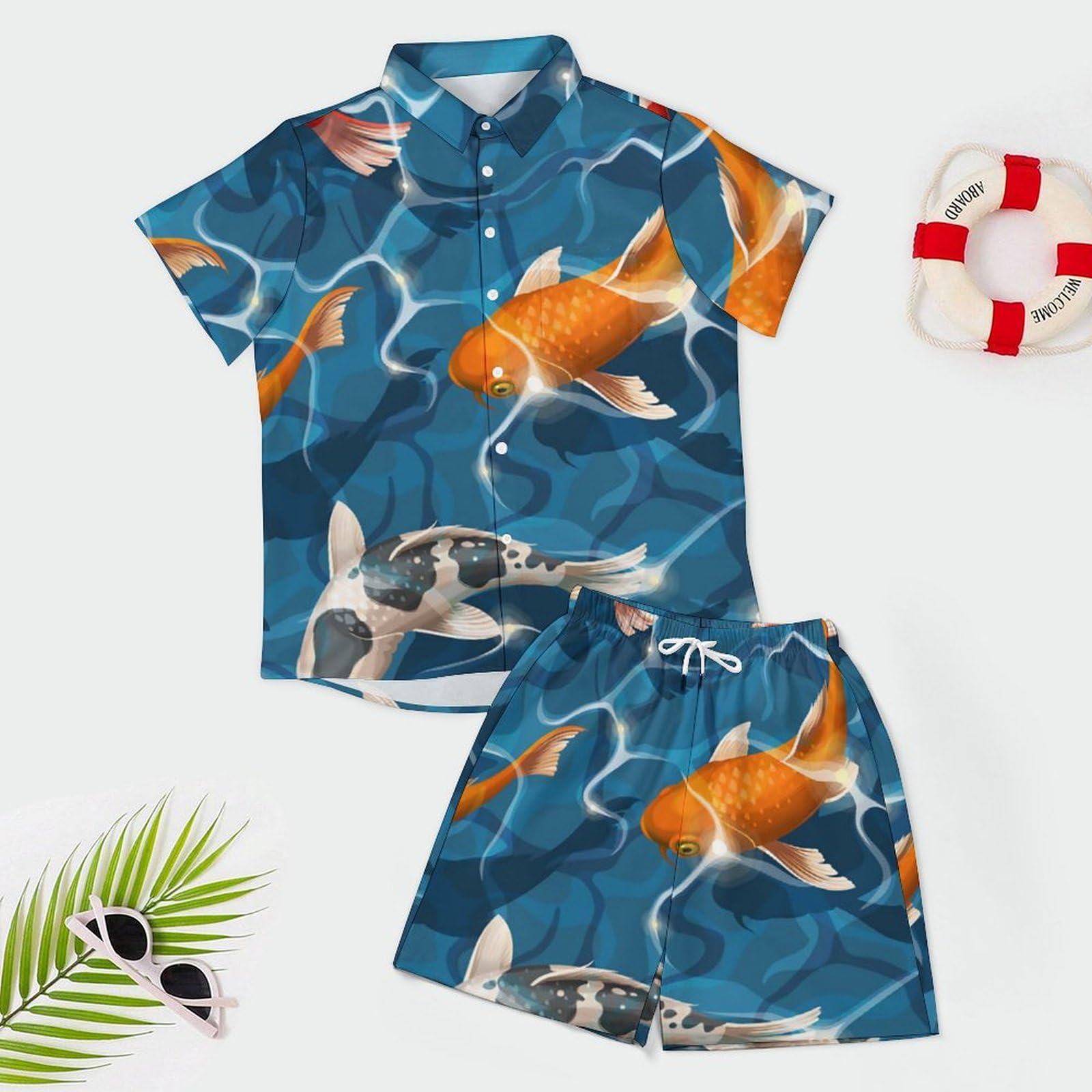 Amazon.co.jp: アロハシャツ 金魚 鯉 錦鯉 和柄 和風 メンズ ショート