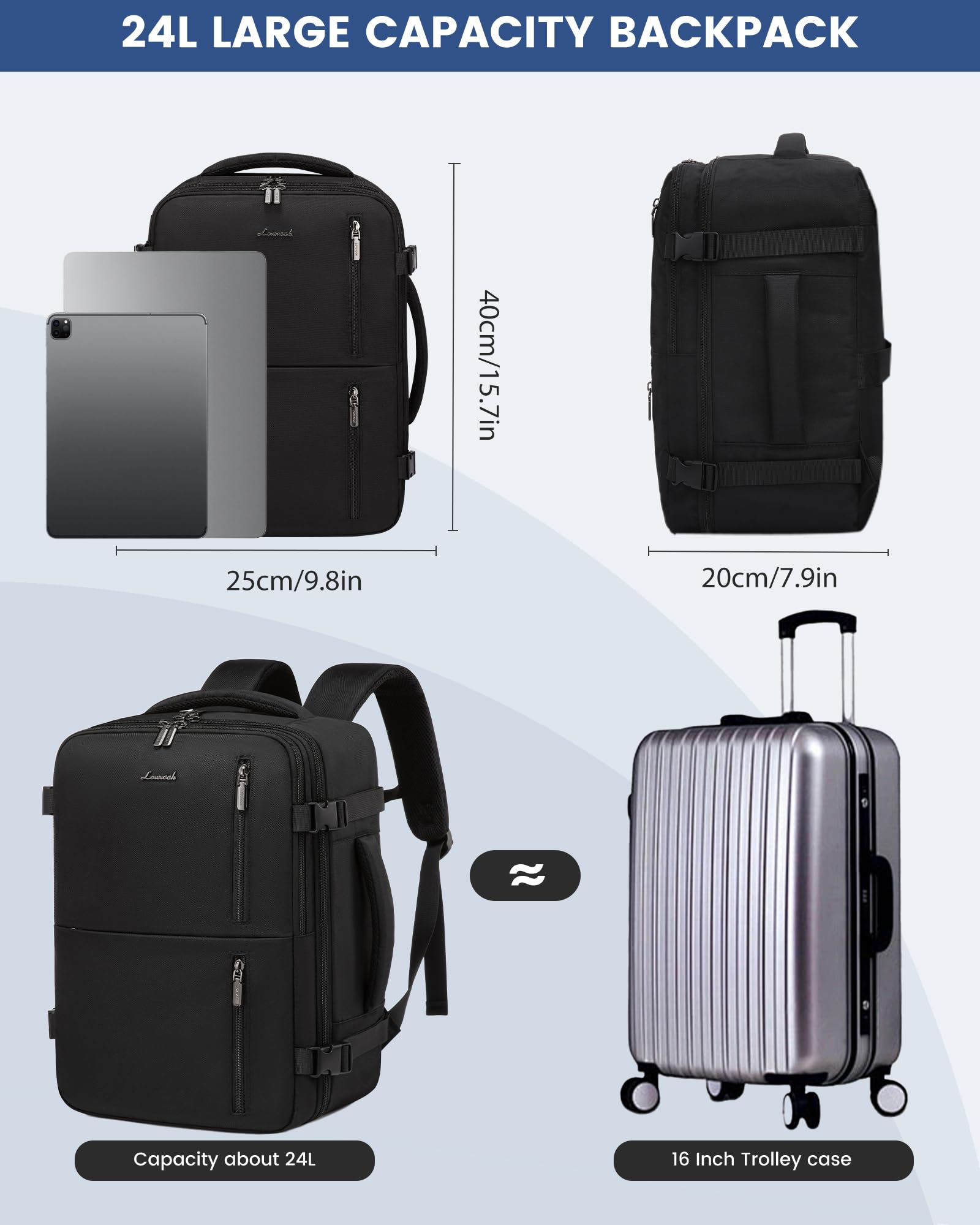 LOVEVOOK Ryanair - Zaino da viaggio da 40 x 20 x 25 cm, da viaggio, da 20 l, leggero, piccolo, per Eurowings Wizz Air Easyjet Fligh