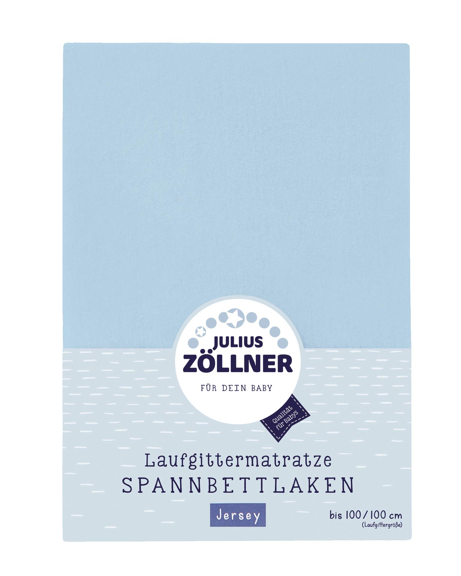 Julius Zöllner 8390347350 Jersey Spanntuch, passend für Laufgittermatratzen 68x90 bis 100x100 cm, Hellblau