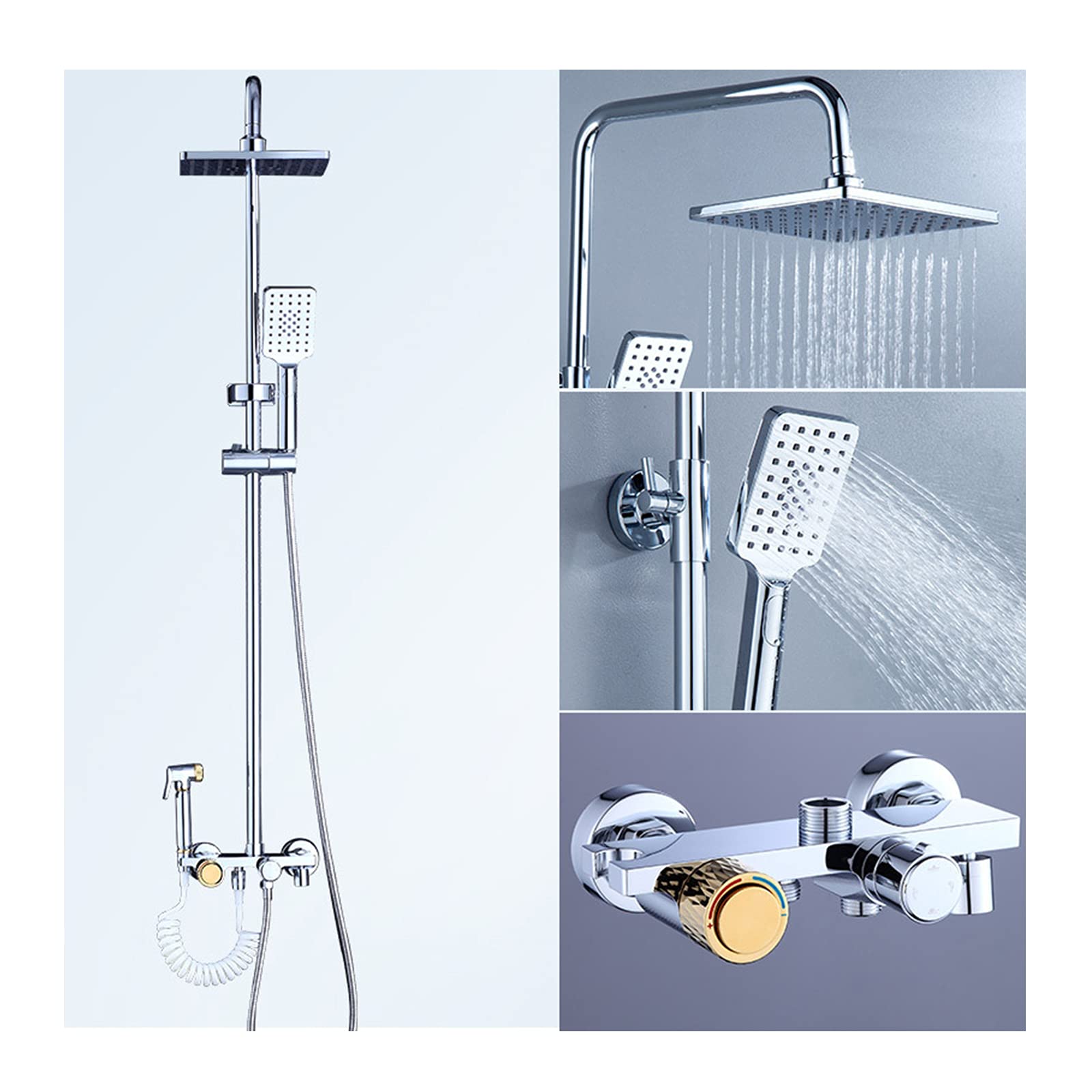 OZBMA Shower Set Chrome System Faucet Kit Sinlge Handle Exposed with Hand Held Spray, Bidet Sprayer, Rain Head, Bath Filler,Style C