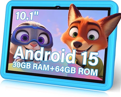 DMOAO Tablet infantil de 10.1 pulgadas Android 15-30GB RAM+64GB ROM (1TB expandible), Octa-Core 2.0GHz, pantalla de luz anti-azul, 6000mAh, WiFi 6,
