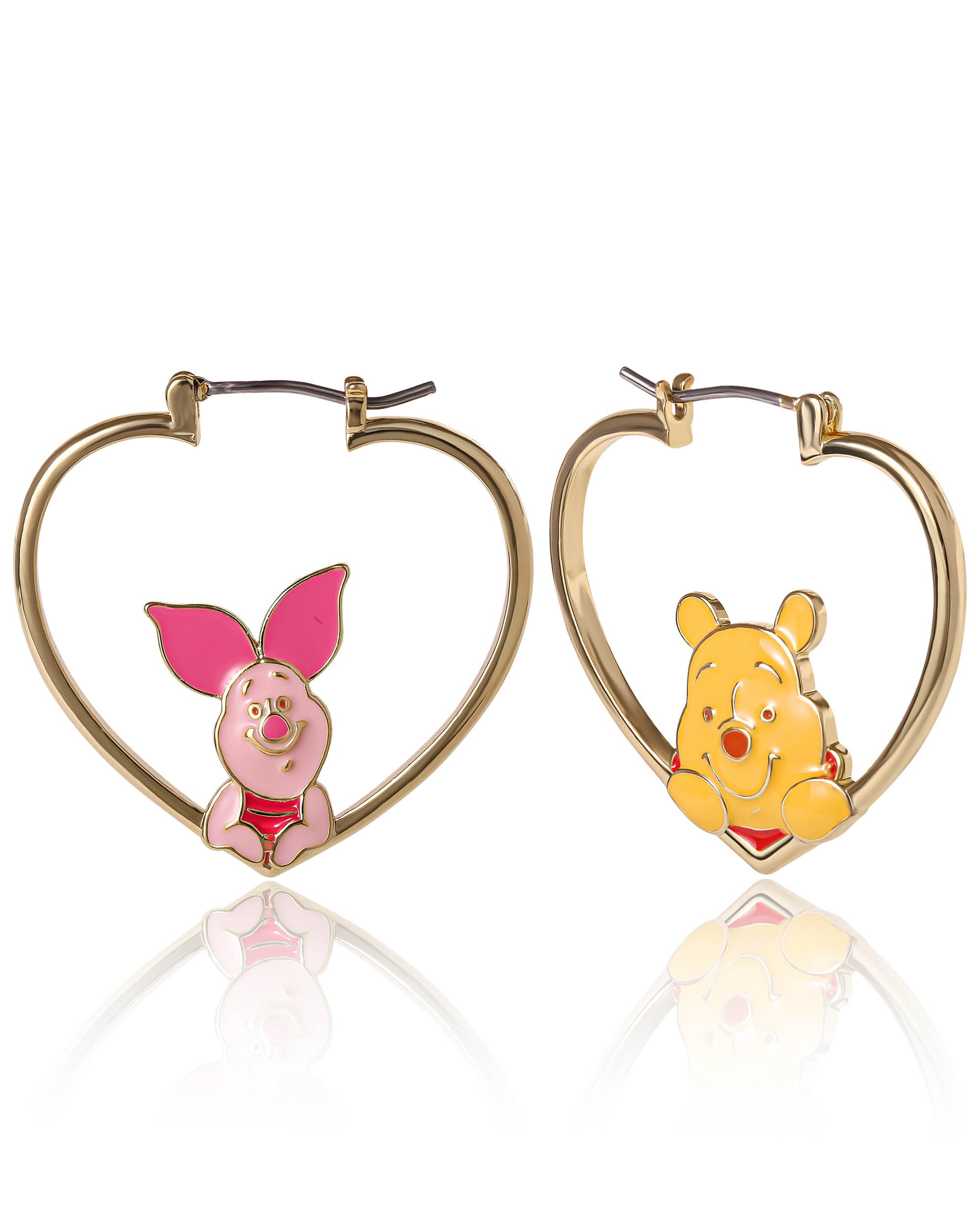 Disney Piglet and Winnie the Pooh Hoop Earrings for Women Official License, 18k Gold Flash-Plated Winnie the Pooh Earrings