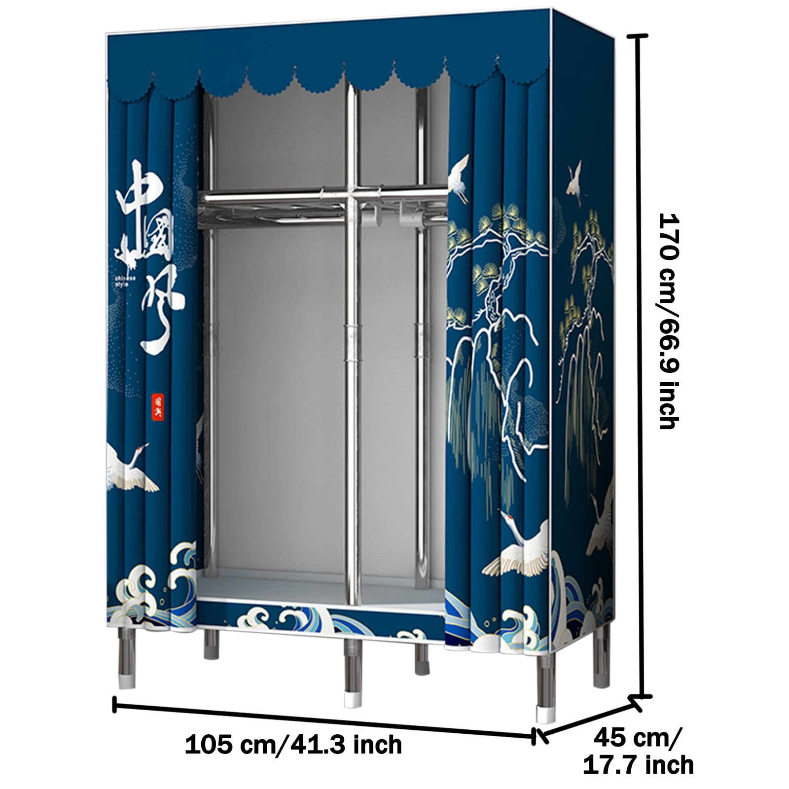 Kleiderschrank,Bedroom Wardrobes,Aus Stoff Faltschrank,Mit Kleiderstange Und Ablagen,Kleiderständer,Aufbewahrung,Taschen,Schuhe,Schlafzimmer,Ankleidezimmer,Blau