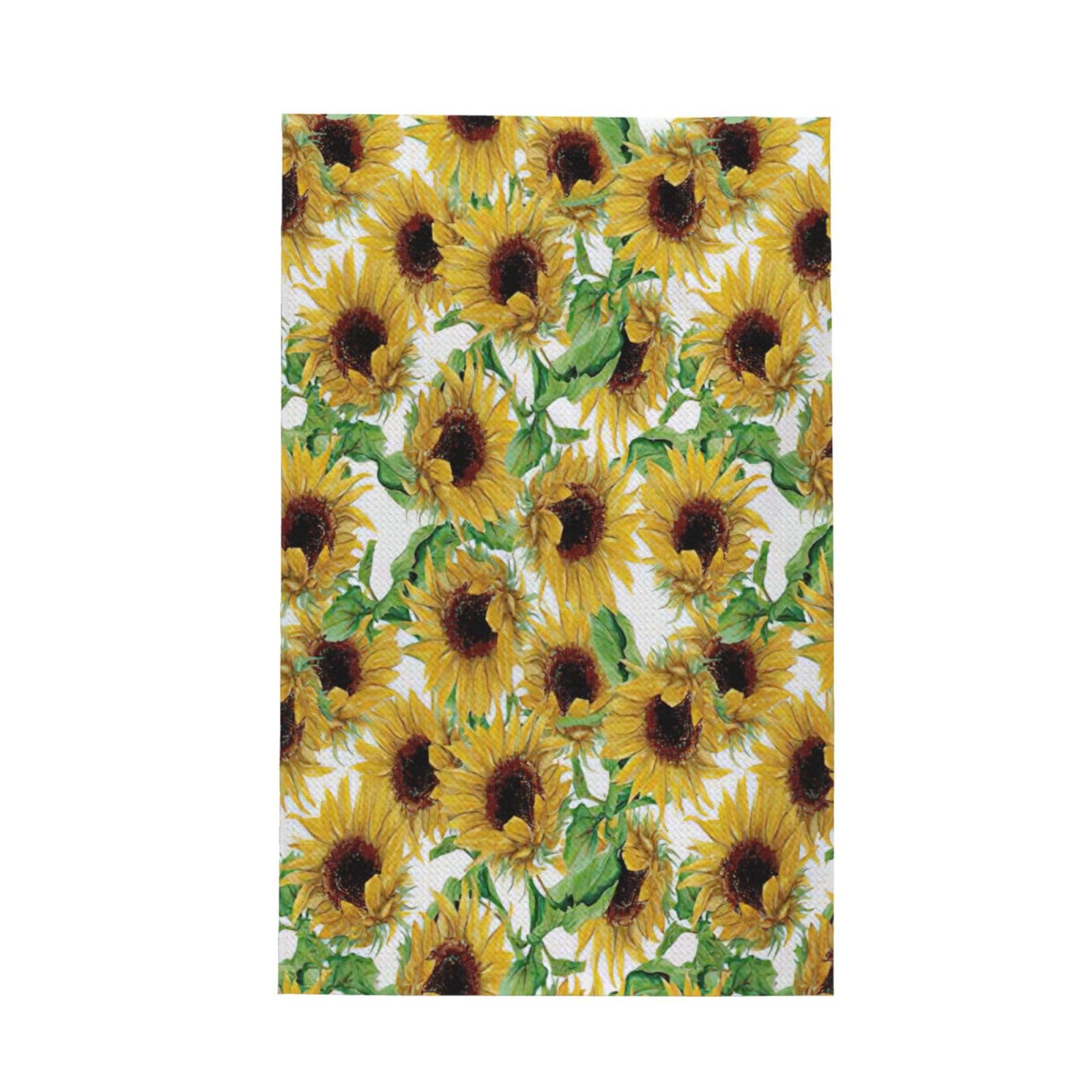 CKGODGF Sunflower. Print Absorbent Waffle Dishcloths,Kitchen Towels With Hanging Loops,Tea Towels.