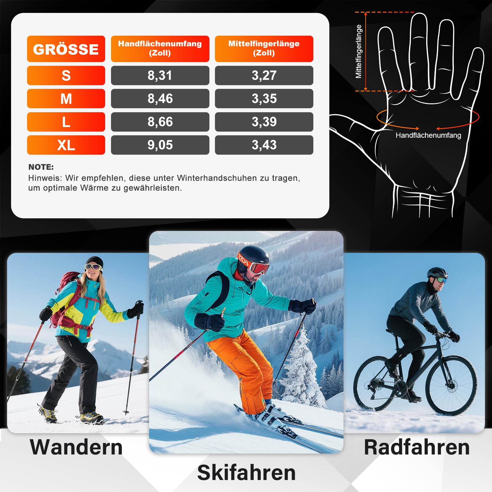 V.Step beheizbare Handschuhe, USB-wiederaufladbare elektrische Vollheizhandschuhe, Touchscreen-Winter-Handwärmer mit Akku für Damen und Herren, 3 Temperaturstufen, für Outdoor-Arbeit