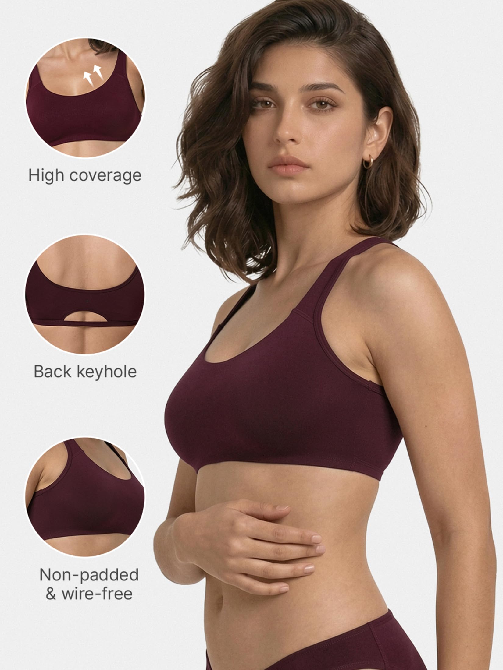 Enamor Low-Impact Cotton Lounge Bra for Women- High Coverage, Non Padded and Wirefree(SB06_Grape Wine_M) 1